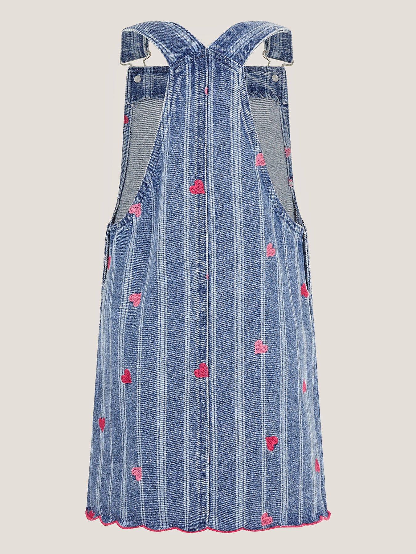 Image 3 of 4 of Monsoon Girls Stripe Heart Denim Pinny - Blue