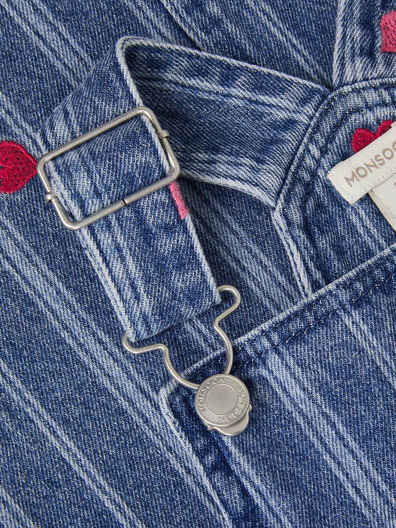 Image 4 of 4 of Monsoon Girls Stripe Heart Denim Pinny - Blue