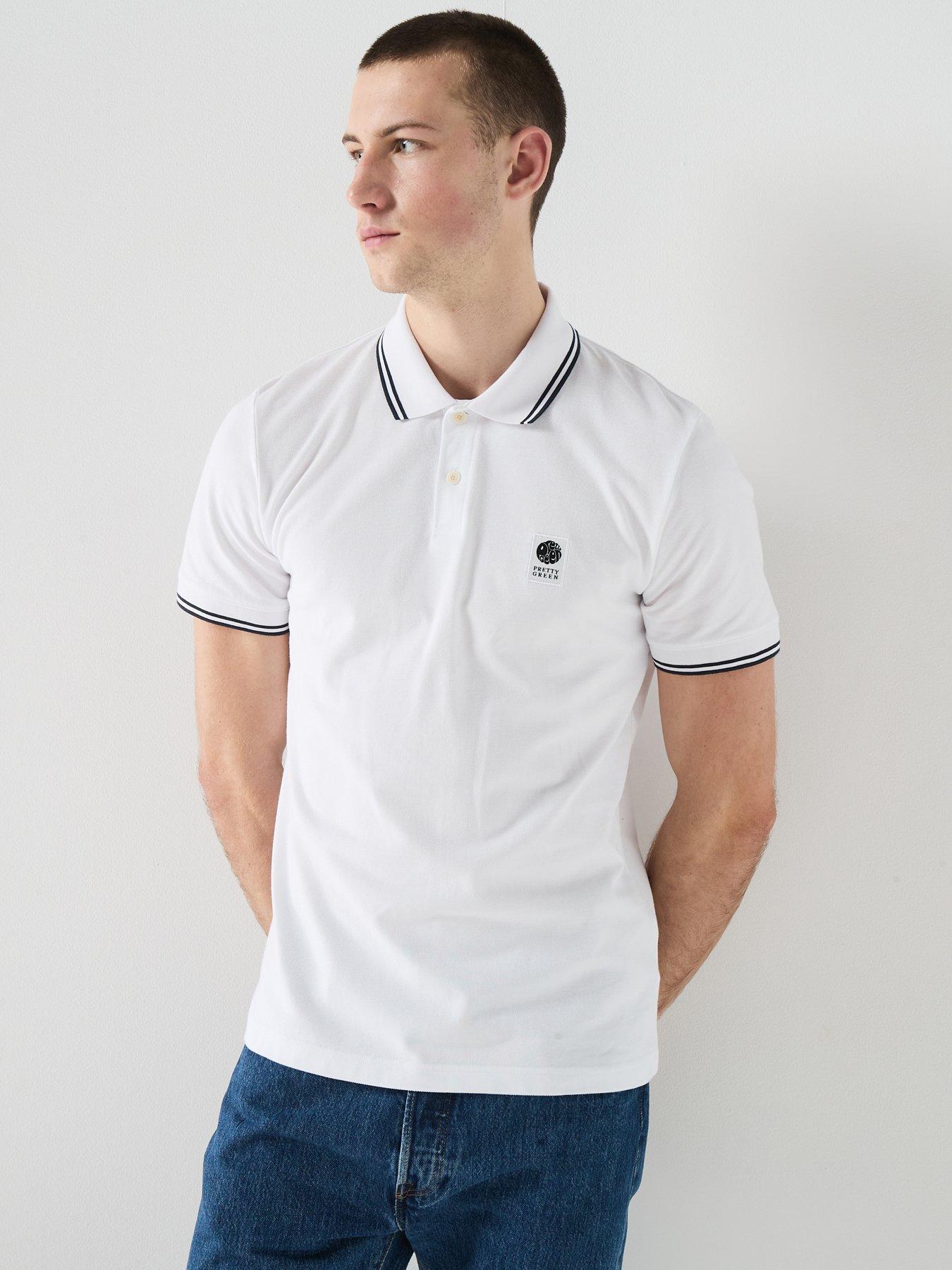 Pretty Green Pretty Green Rayner Tipped Short Sleeve Polo Shirt - White