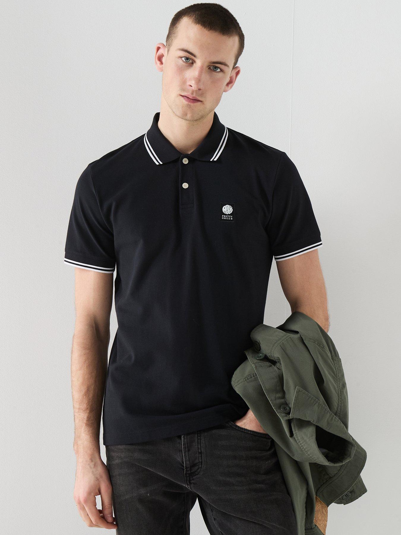 Pretty Green Pretty Green Rayner Tipped Short Sleeve Polo Shirt - Black
