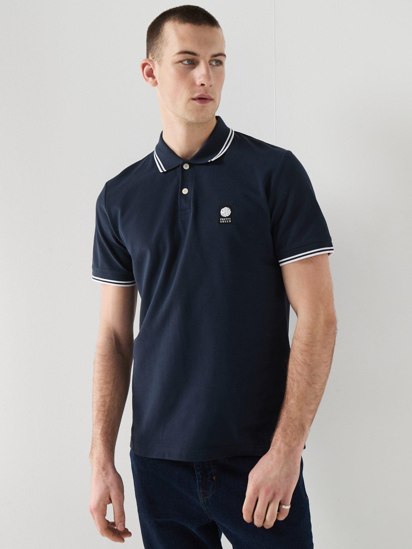 Pretty Green Pretty Green Rayner Tipped Short Sleeve Polo Shirt - Navy