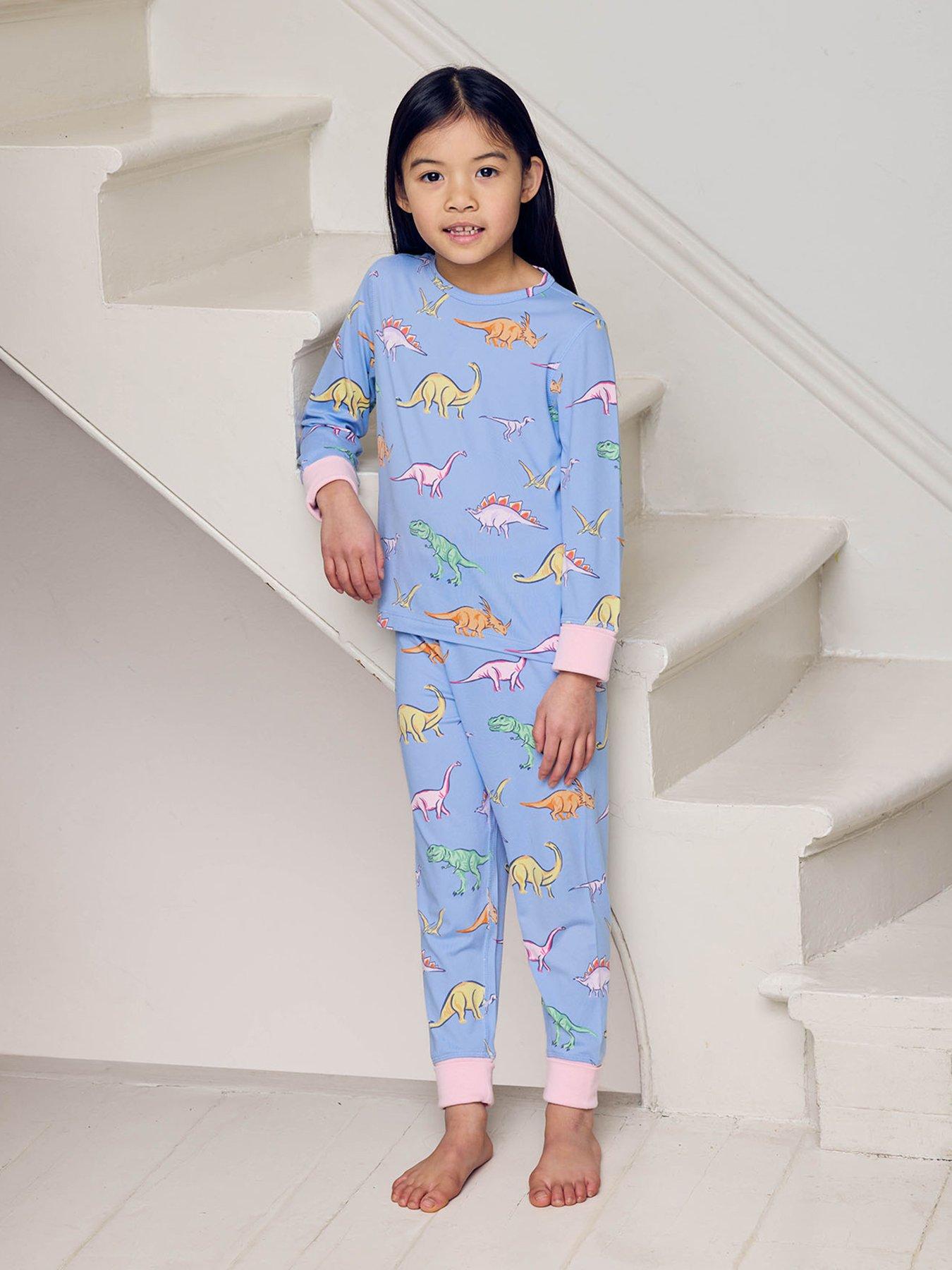 CHELSEA PEERS Kids Dinosaurs Long Sleeve Crew Neck Pyjamas - Blue