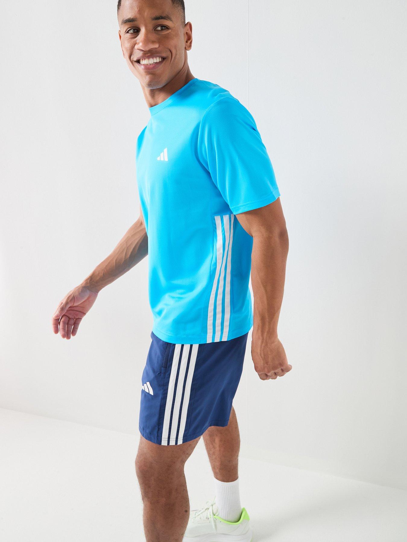 Image 1 of 6 of adidas Mens Training Workout Essentials Base 3-stripe T-shirt - Blue