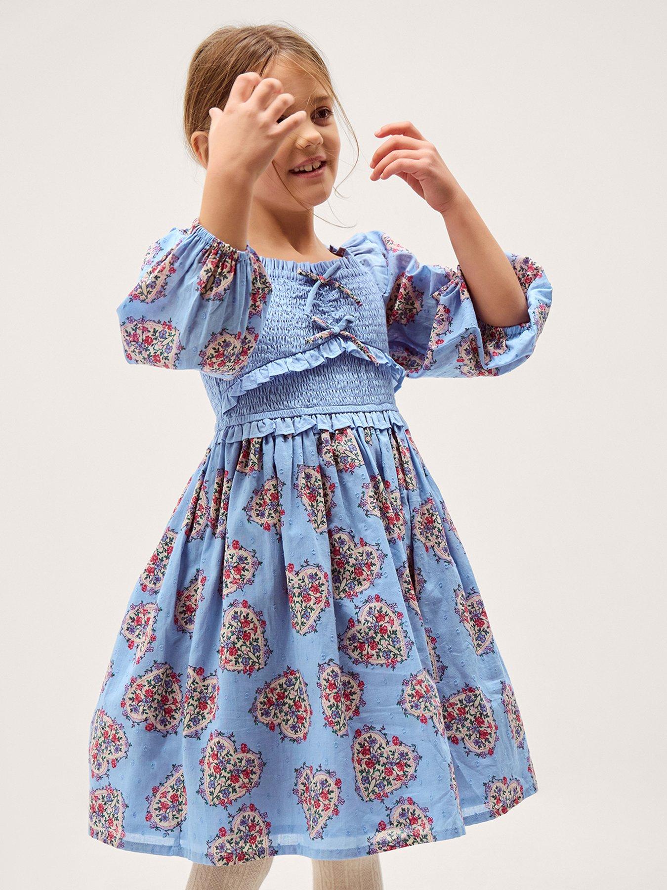 Monsoon Girls Heart Print Swiss Dress - Blue