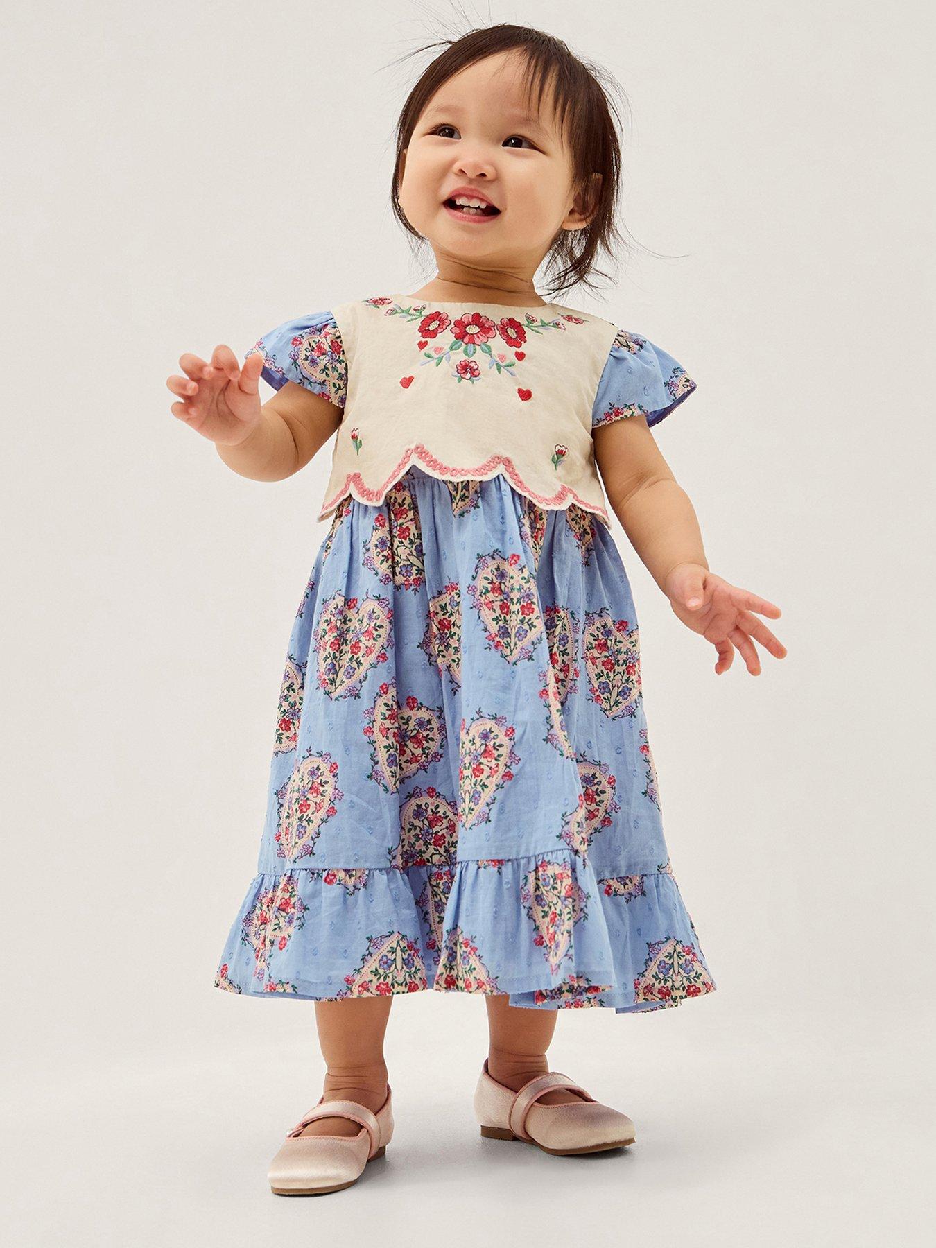 Monsoon Baby Girls Yoke Heart Dot Dress - Blue