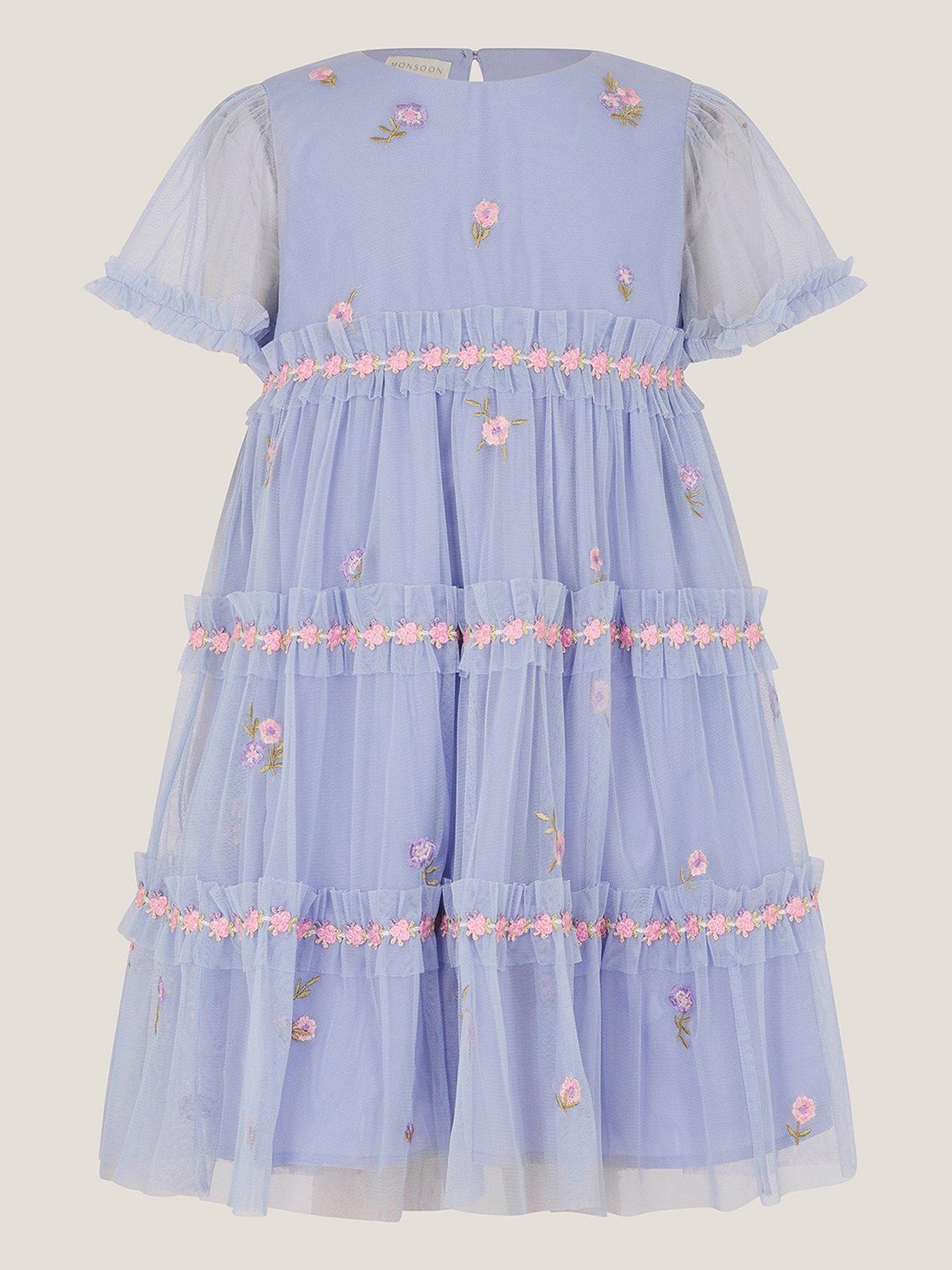 Image 2 of 4 of Monsoon Girls Mesh Tierred Dress - Blue