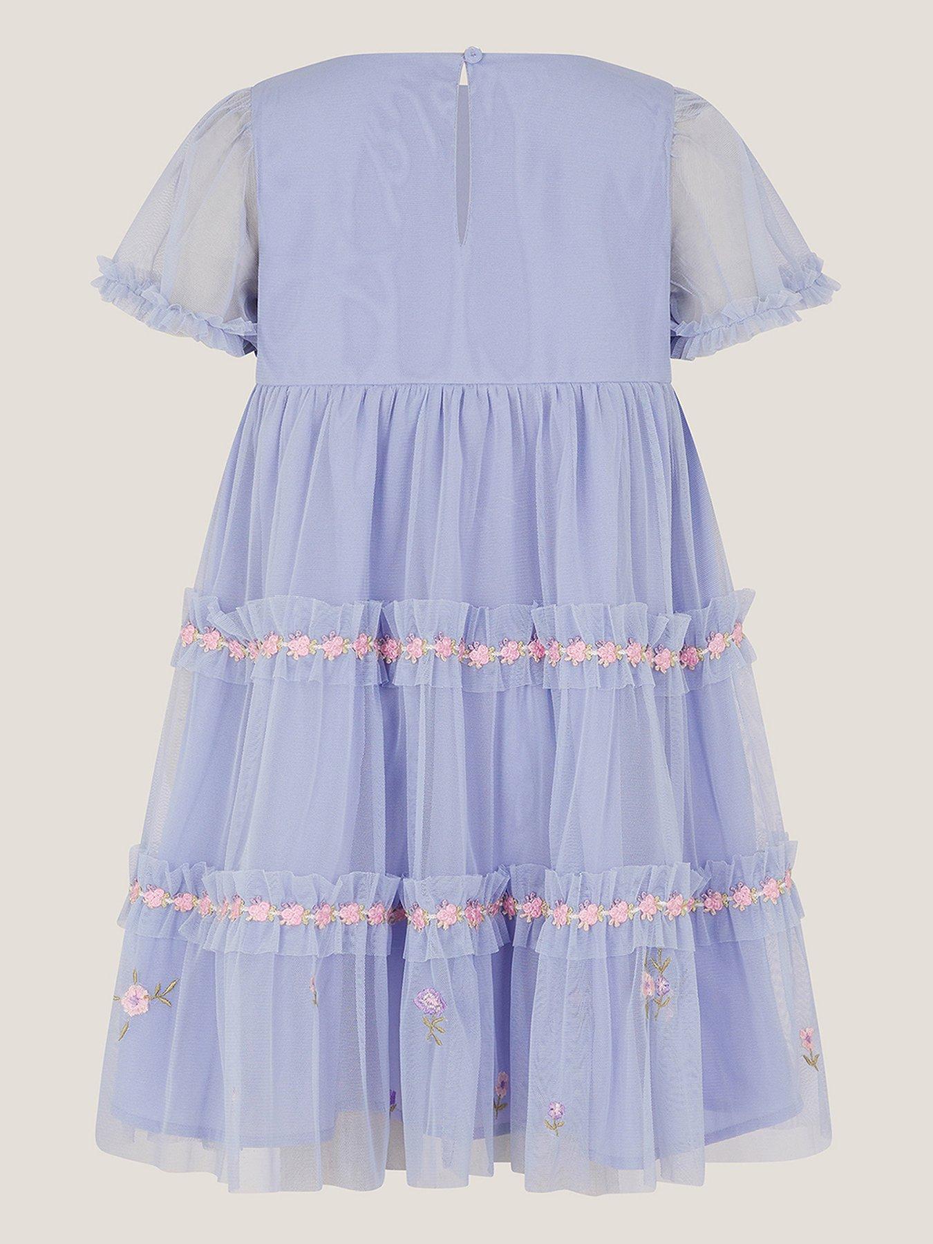 Image 3 of 4 of Monsoon Girls Mesh Tierred Dress - Blue