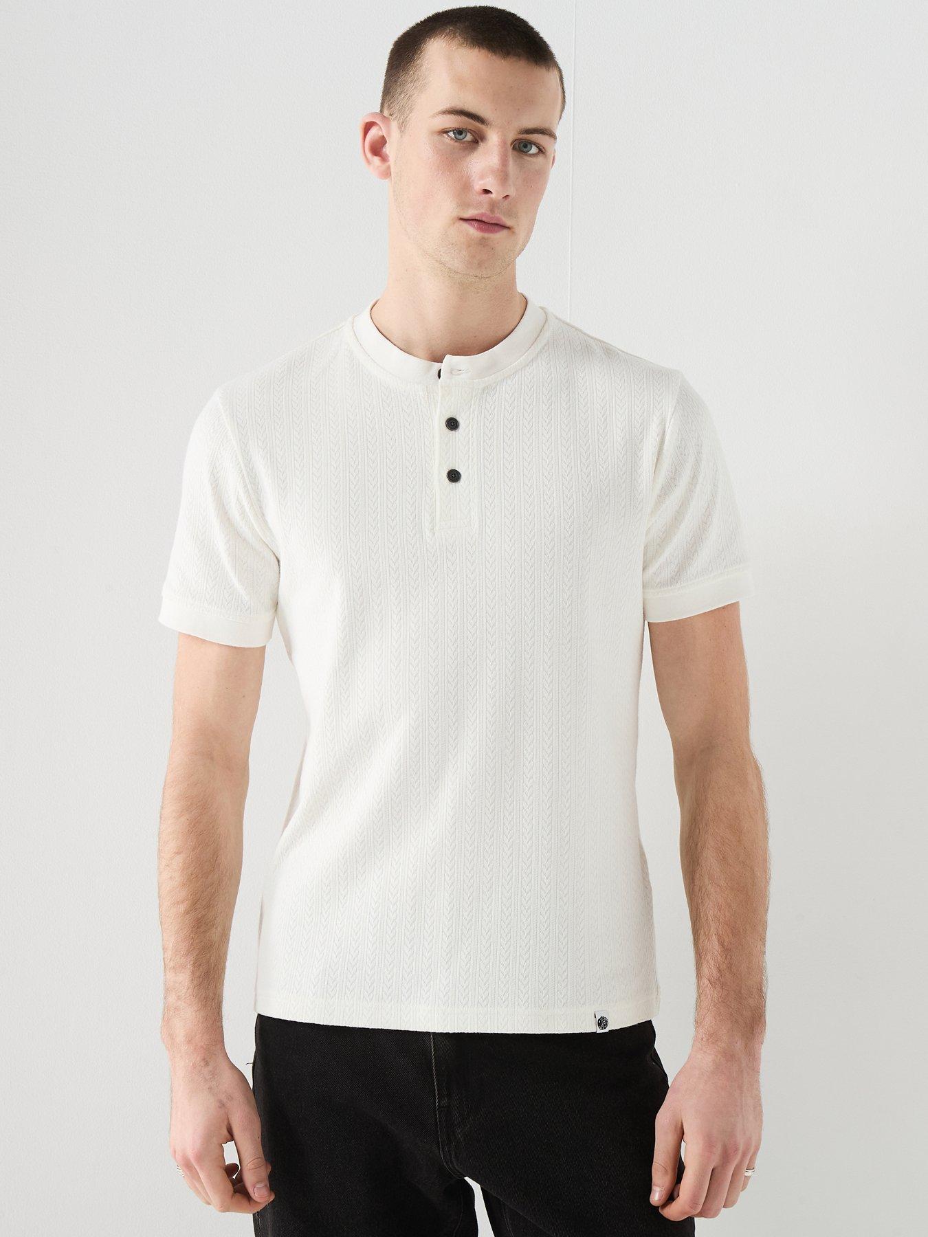 Pretty Green Pretty Green Zephlyn Texture Short Sleeve Grandad T-shirt - White