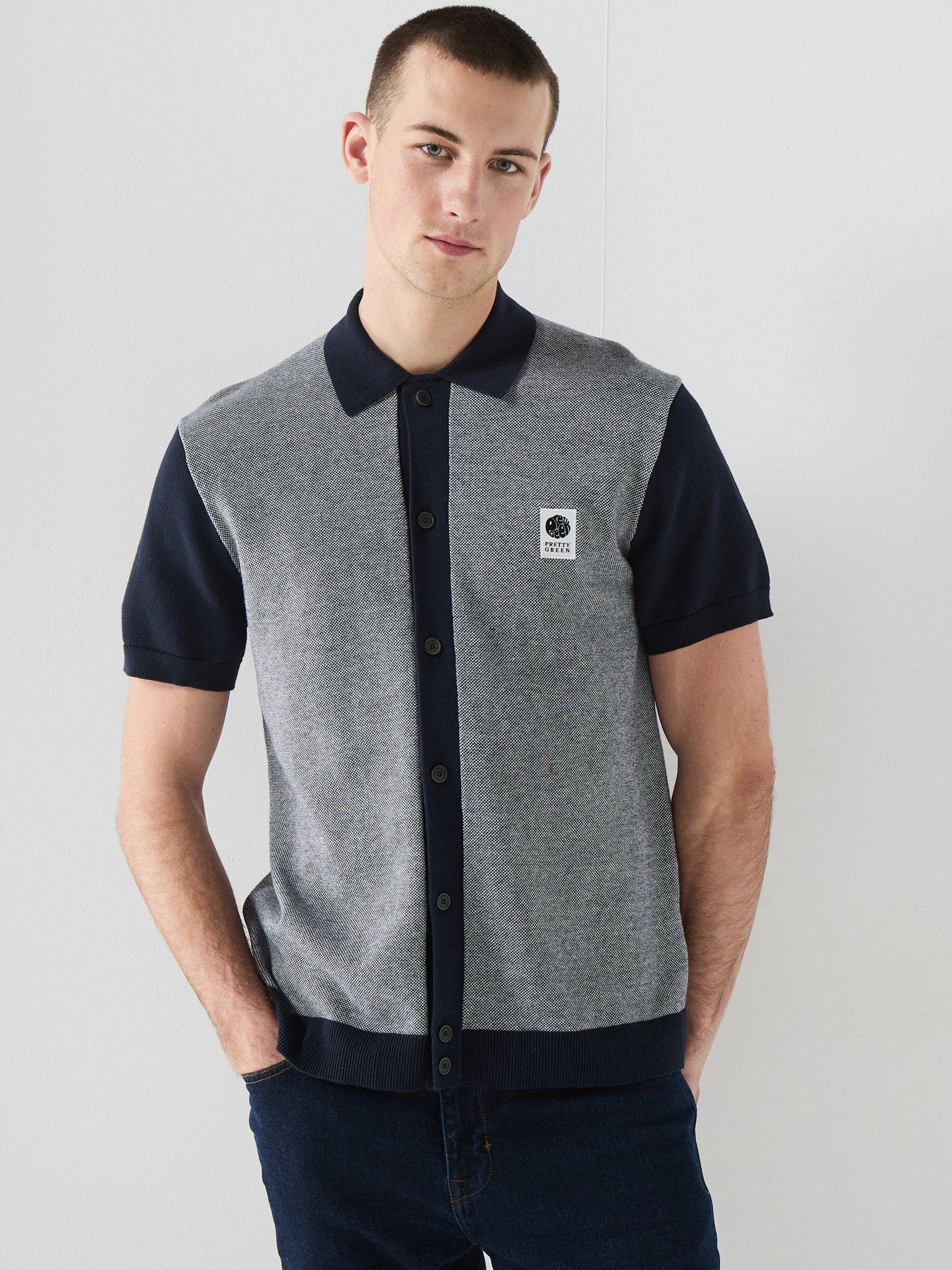 Pretty Green Pretty Green Roxy Long Sleeve Knitted Polo Shirt - Grey