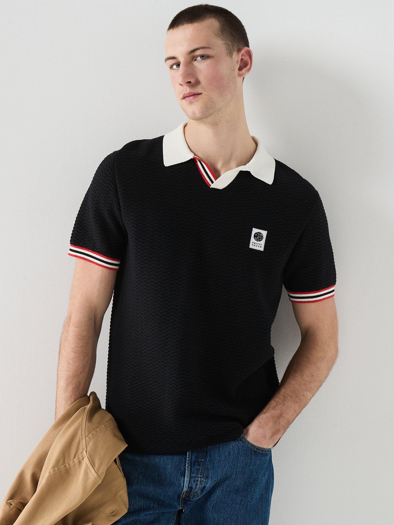 Pretty Green Pretty Green Stratosphere Knitted Polo Shirt - Black