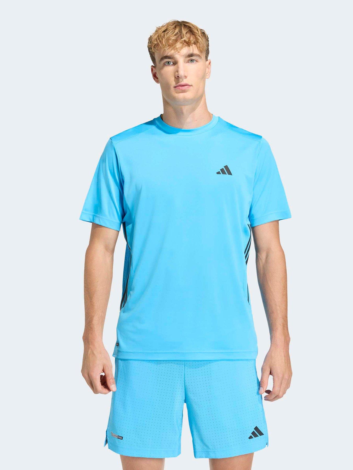 Image 1 of 5 of adidas Mens Training Tech 3 Stripe Tee - Blue