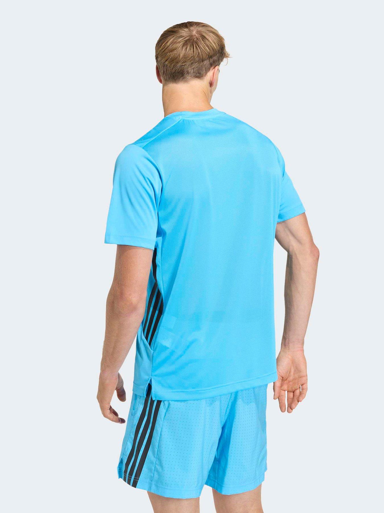 Image 2 of 5 of adidas Mens Training Tech 3 Stripe Tee - Blue