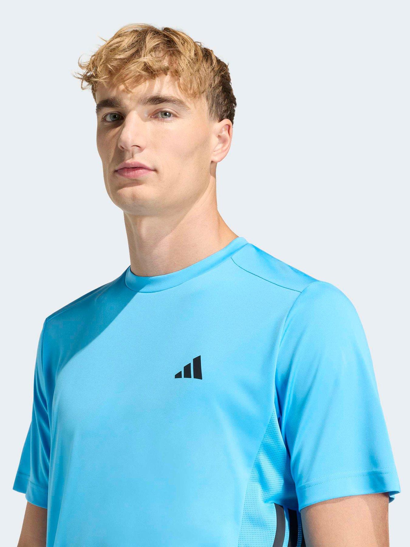 Image 4 of 5 of adidas Mens Training Tech 3 Stripe Tee - Blue
