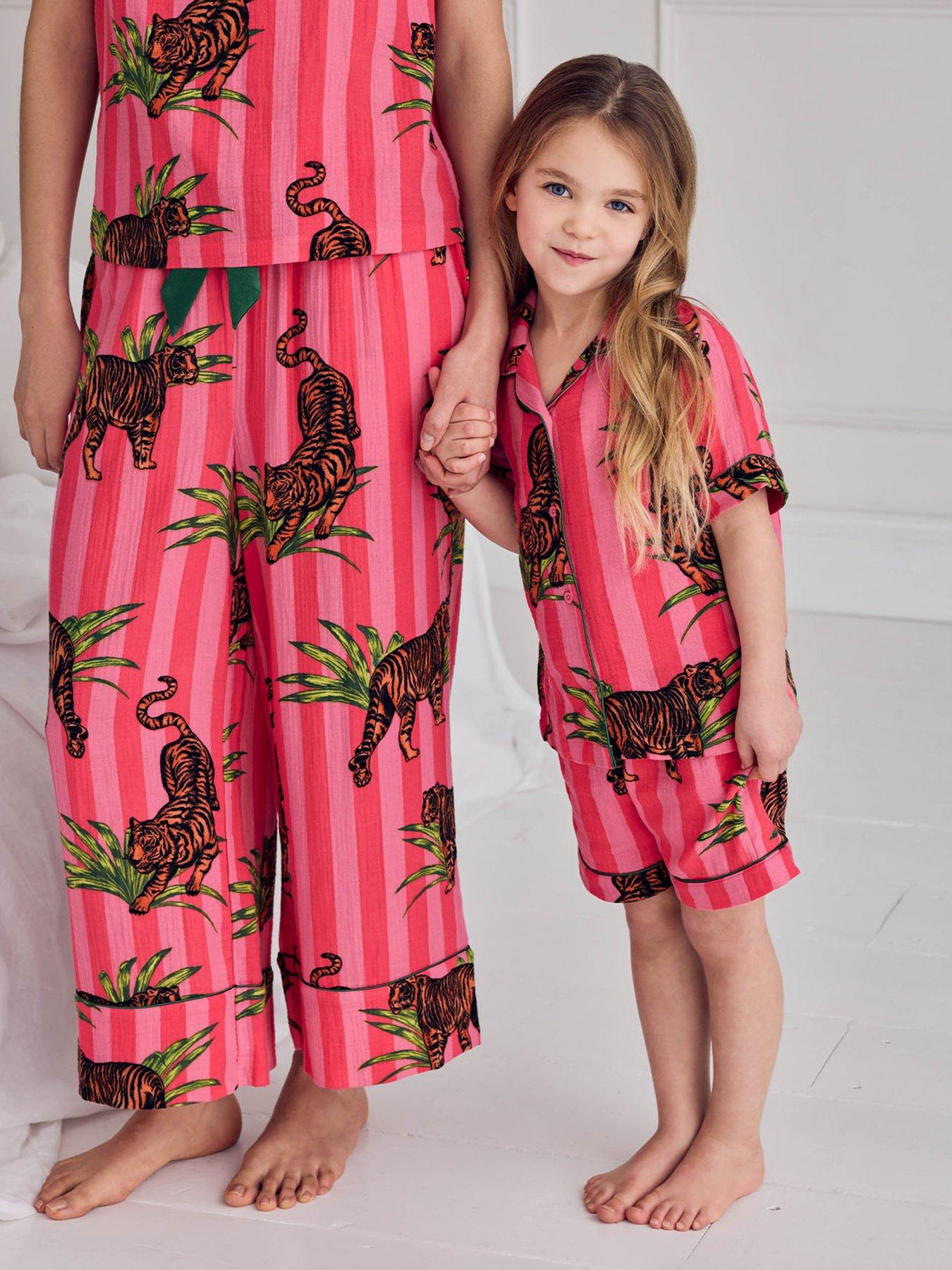 CHELSEA PEERS Kids Mini Me Tiger Stripe Cheesecloth Shorty Pyjamas - Pink