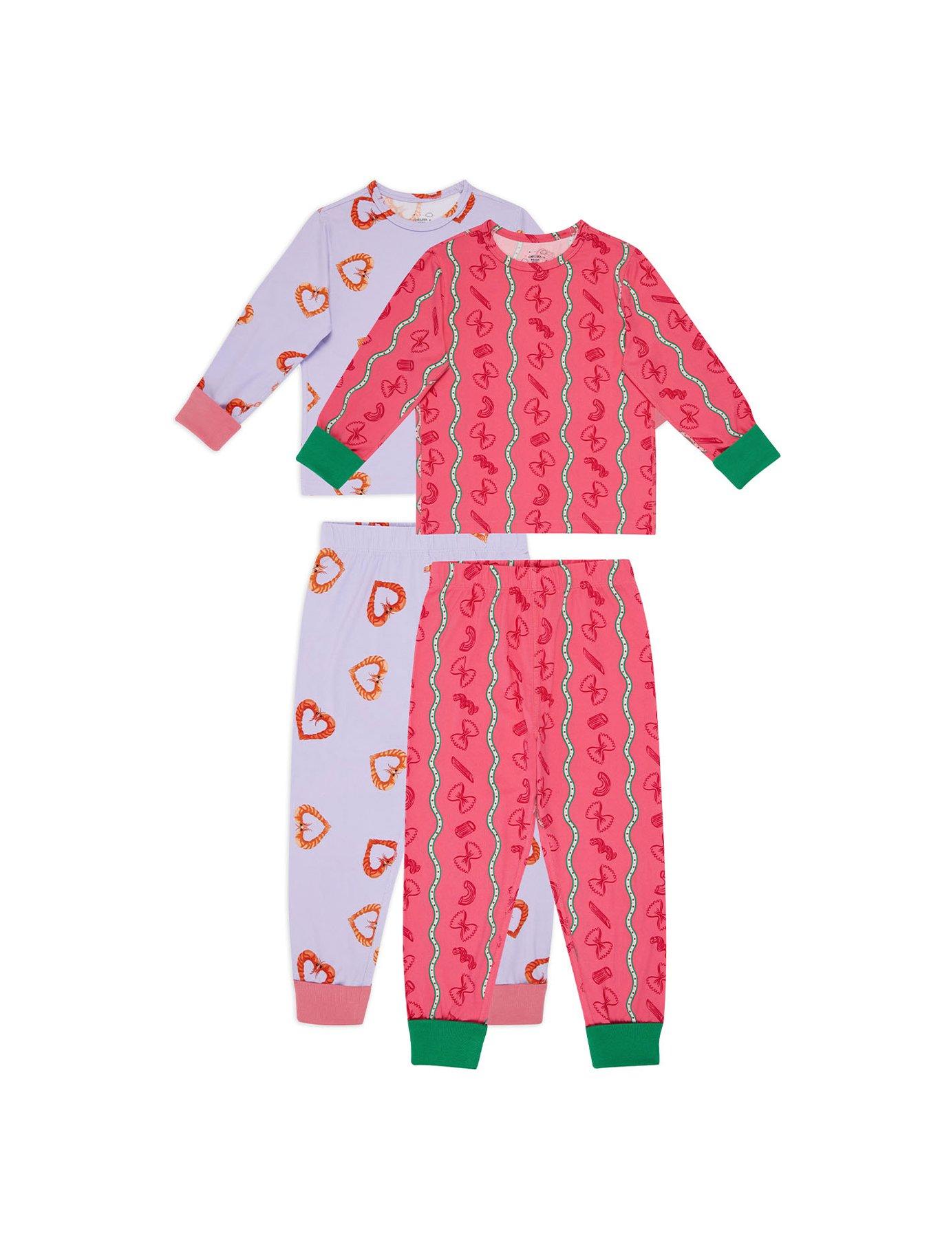 chelsea-peers-kids-2-pack-pasta-stripe-shrimp-heart-print-long-pyjama-sets-pink