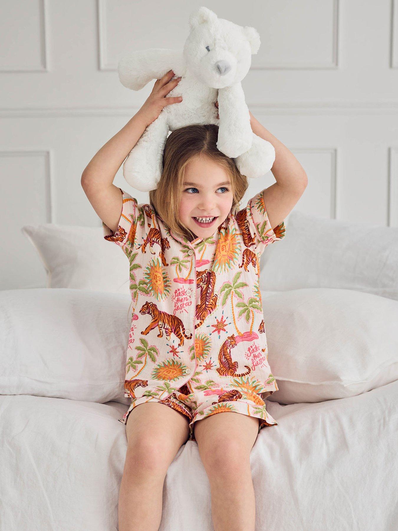 CHELSEA PEERS Kids Mini Me Siesta Tiger Cheesecloth Shorty Pyjamas - Light Cream
