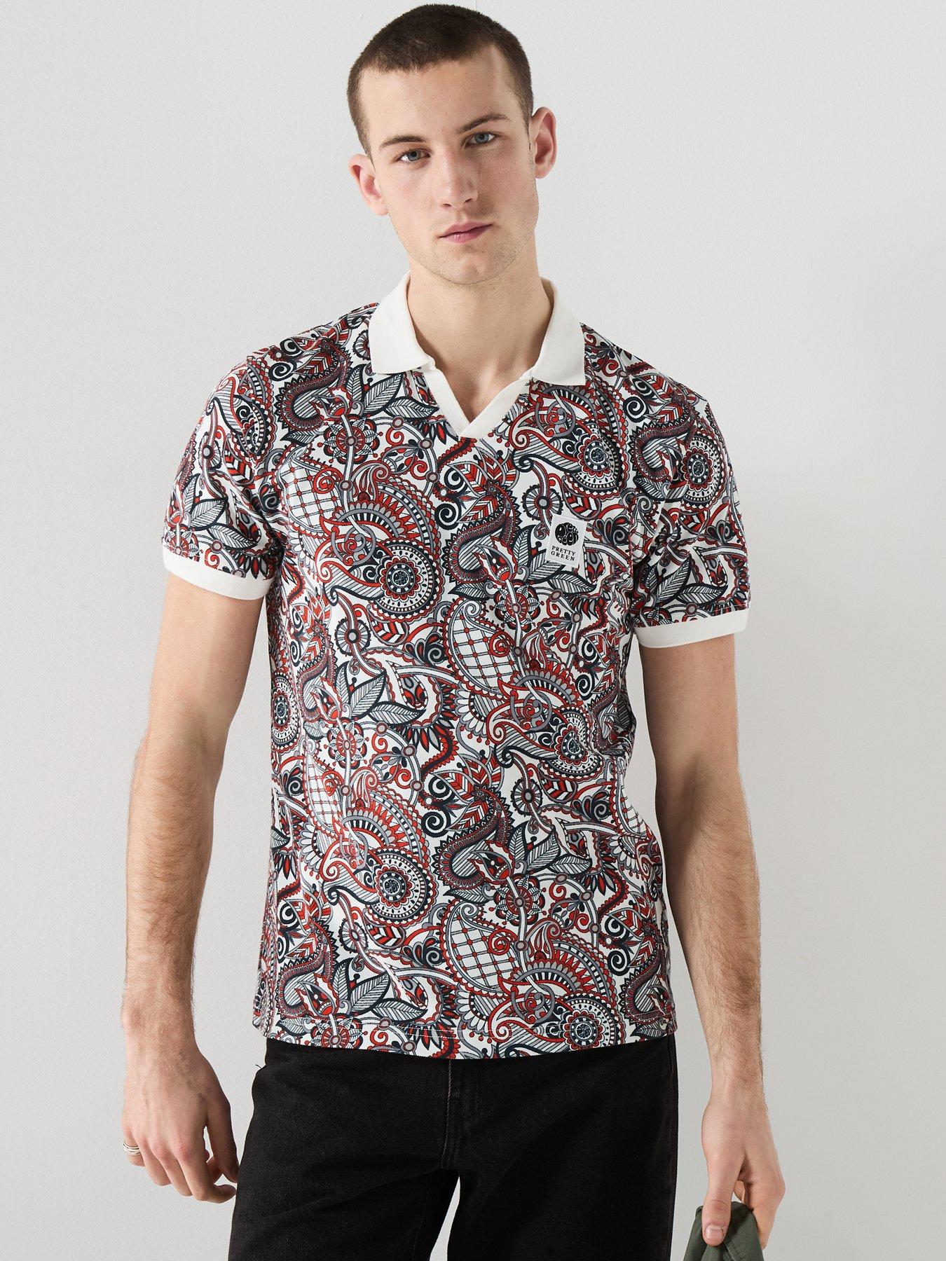 Pretty Green Pretty Green Resonance Printed Short Sleeve Tipped Polo Shirt - Navy