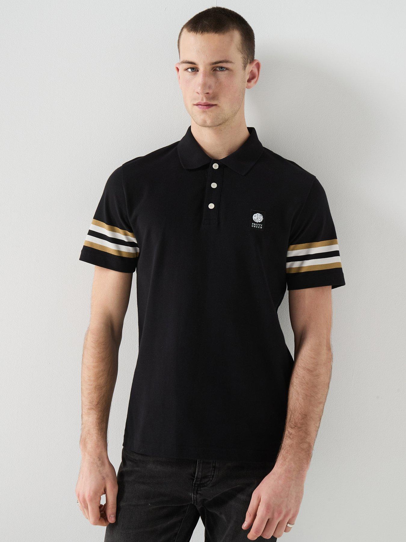 Pretty Green Pretty Green Stratosphere Stripe Tipped Short Sleeve Polo Shirt - Black