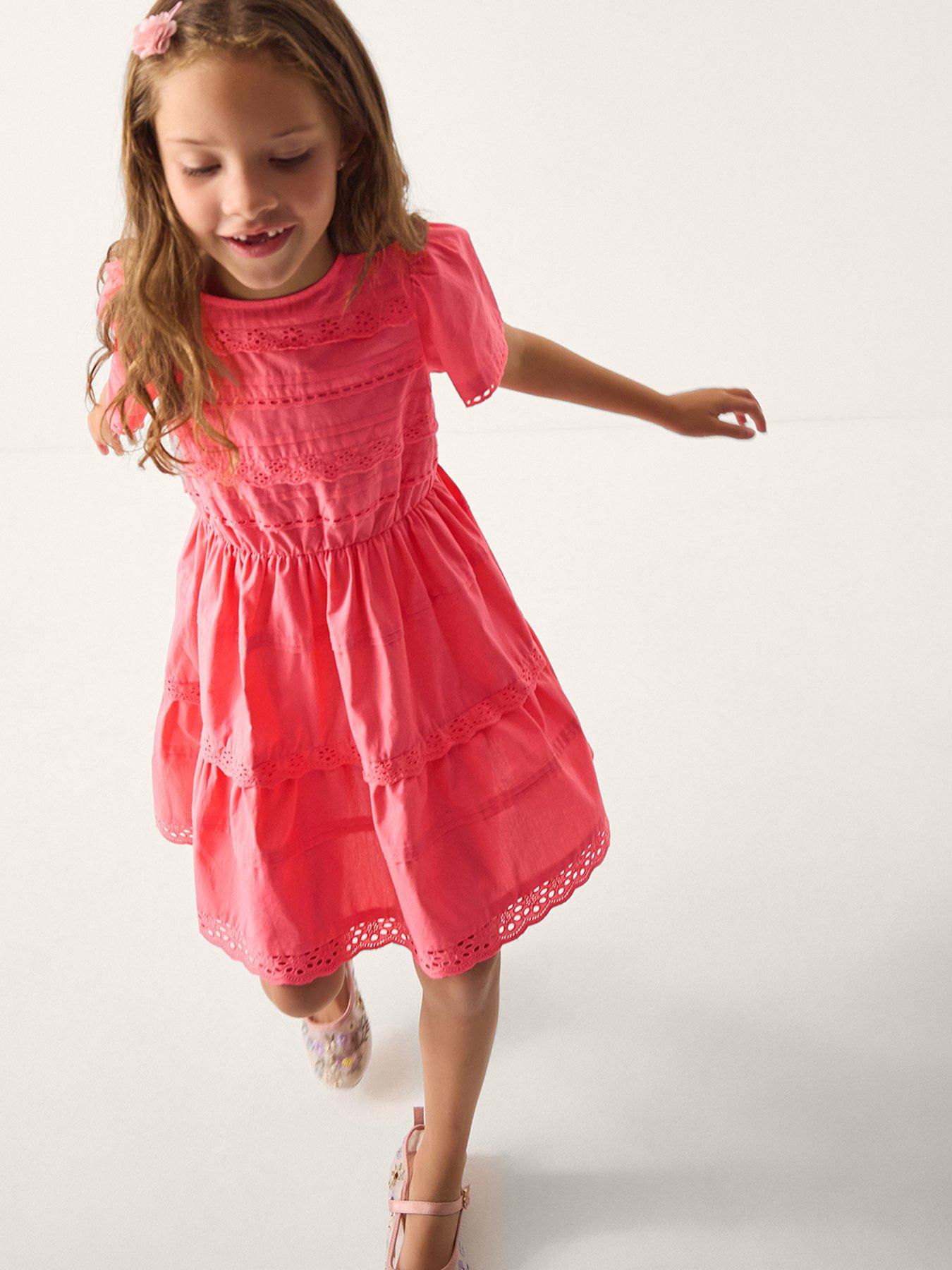 Monsoon Girls Poplin Pleat Dress - Pink