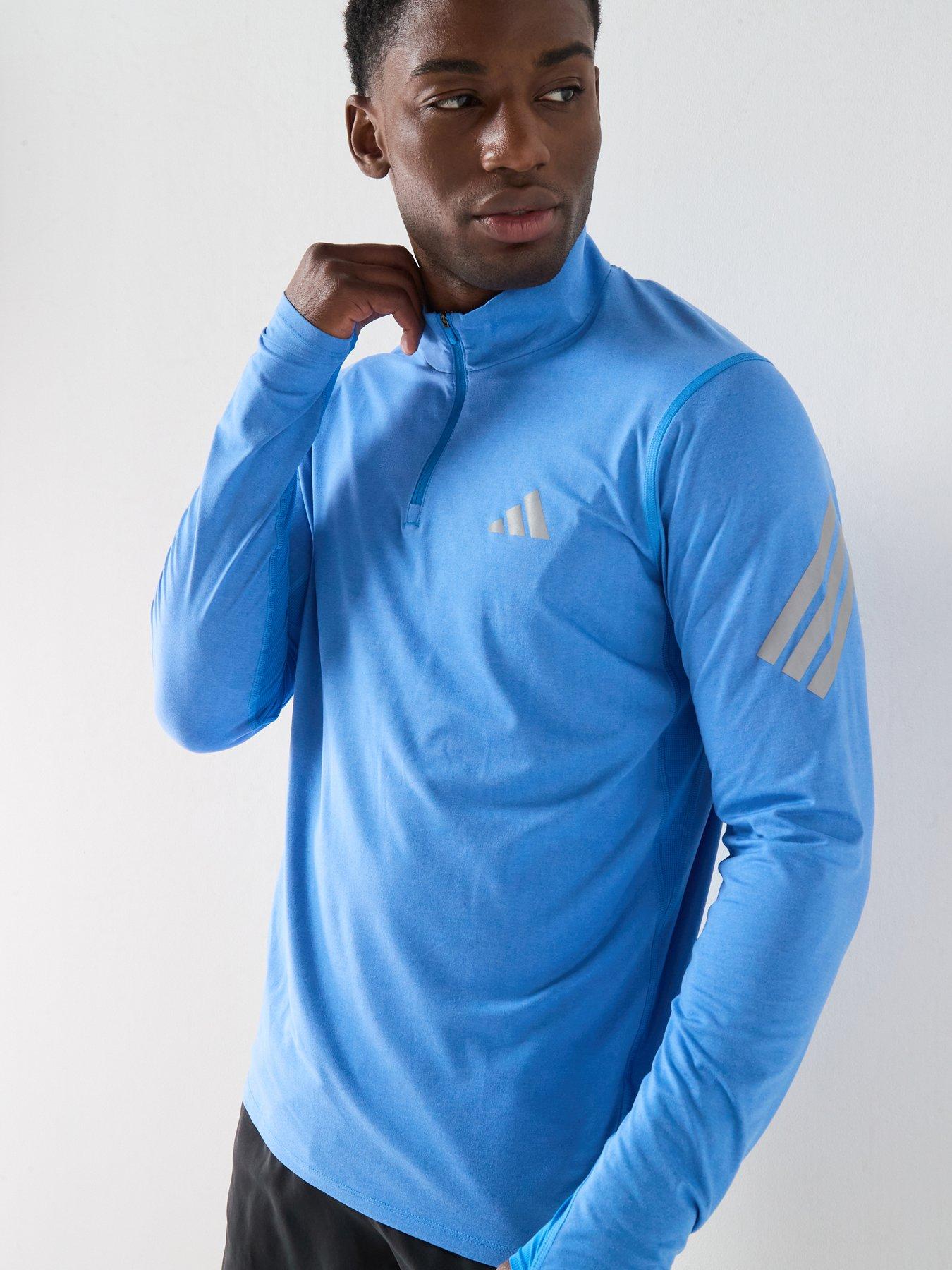 adidas Mens Running Adi365 Iconic Stripes 1/4 Zip - Blue