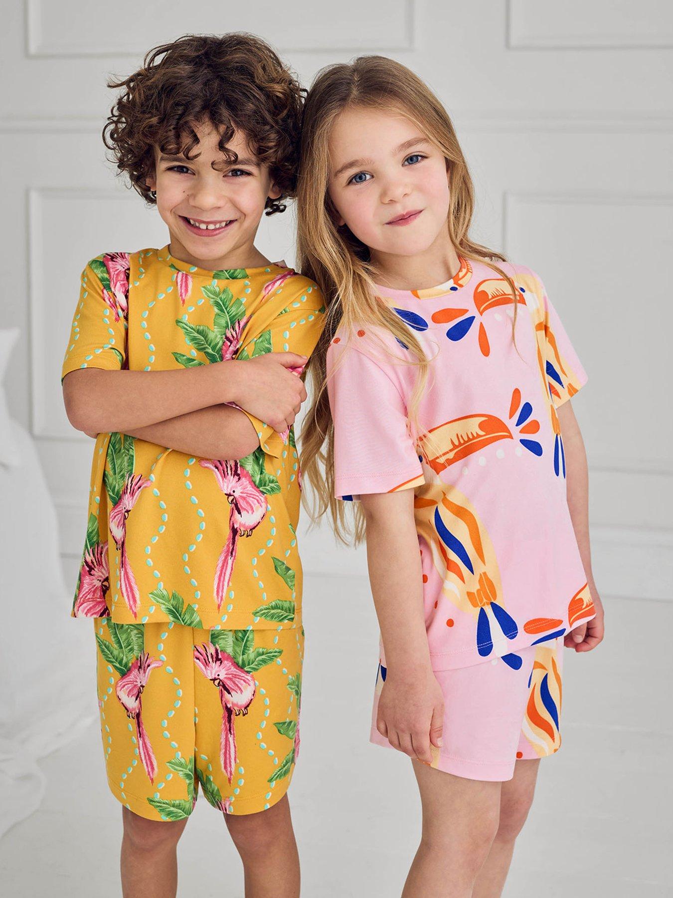 CHELSEA PEERS Kids Mini Me 2 Pack Parrot  &  Toucan Shorty Pyjamas - Orange