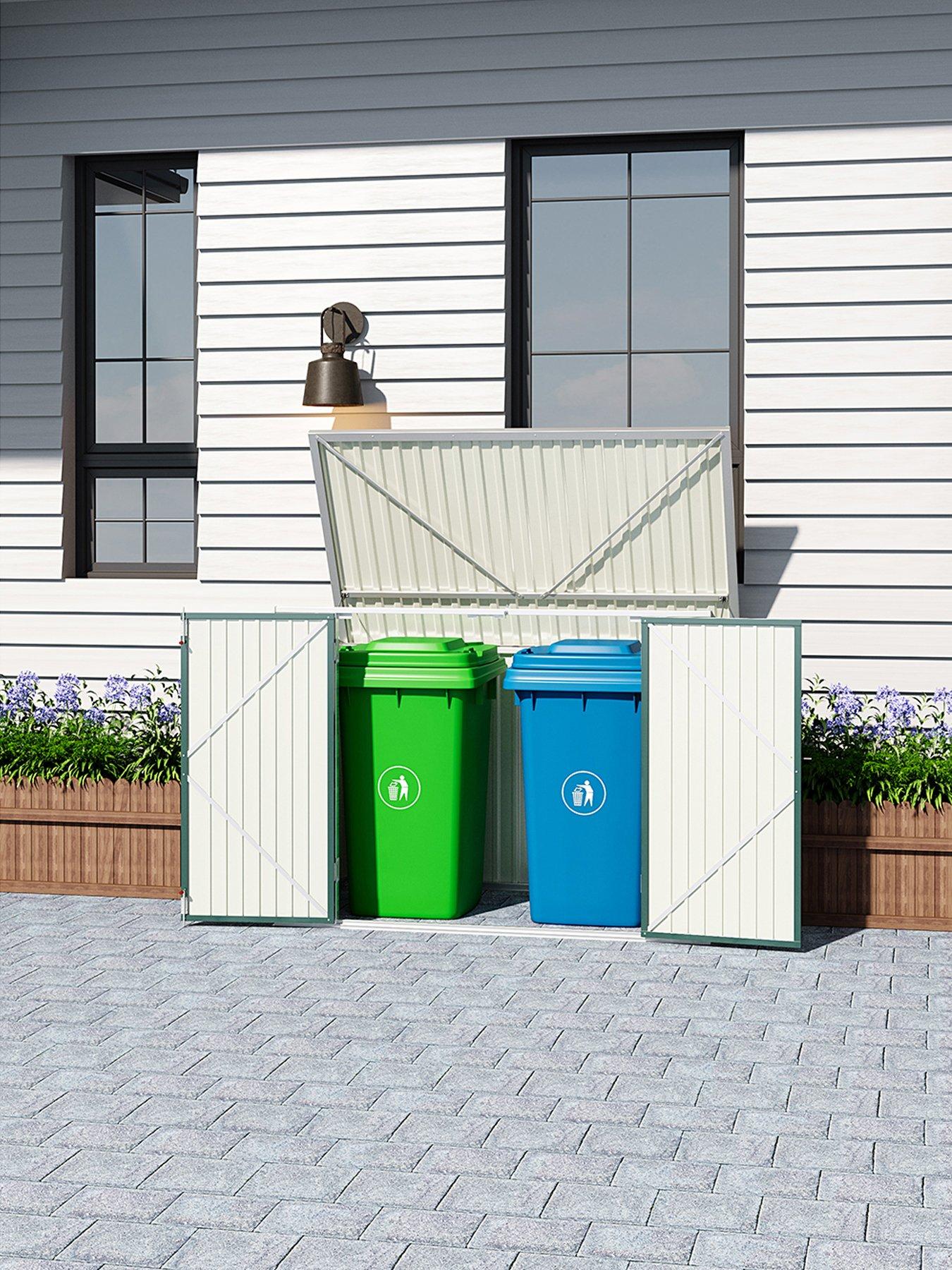Living And Home 5 X 3 Ft Garden Metal Shed Double Wheelie Bin Store Green