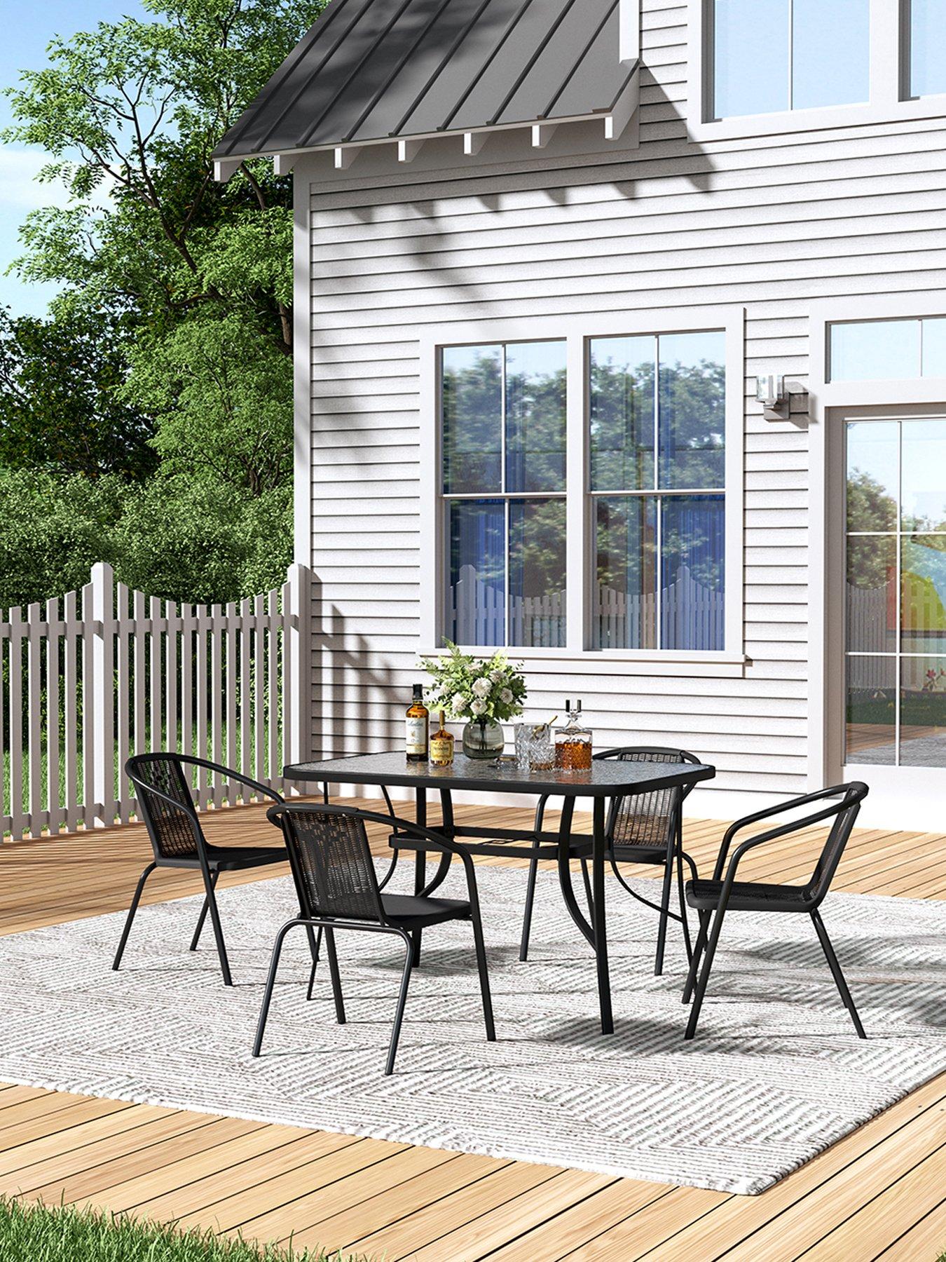 Living And Home Outdoor Tempered Glass Coffee Table With 4 Rattan Chairs in One Colour