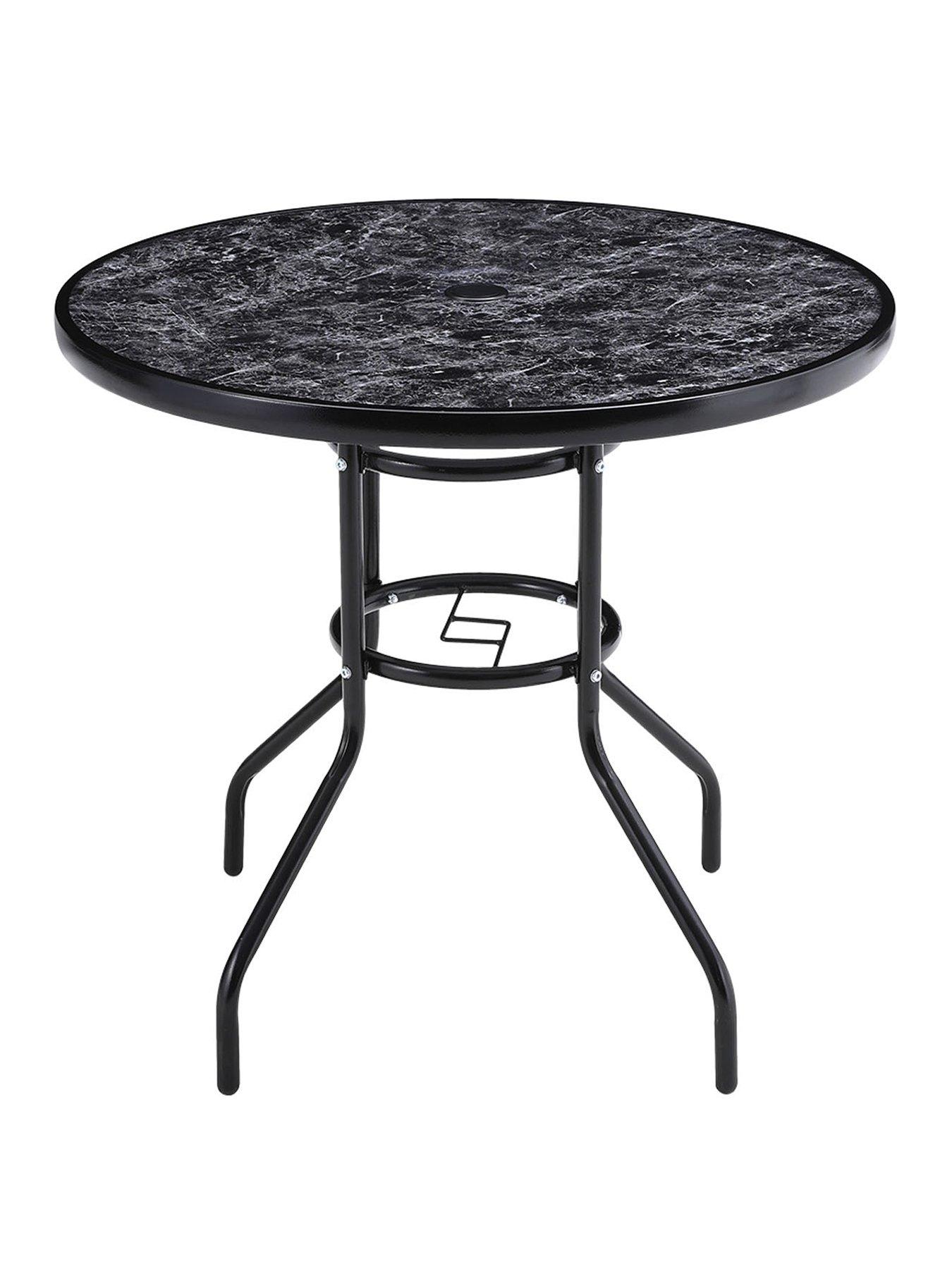 Image 2 of 7 of Living and Home Garden Marble Pattern Table with 4 Rattan Stackable Chairs