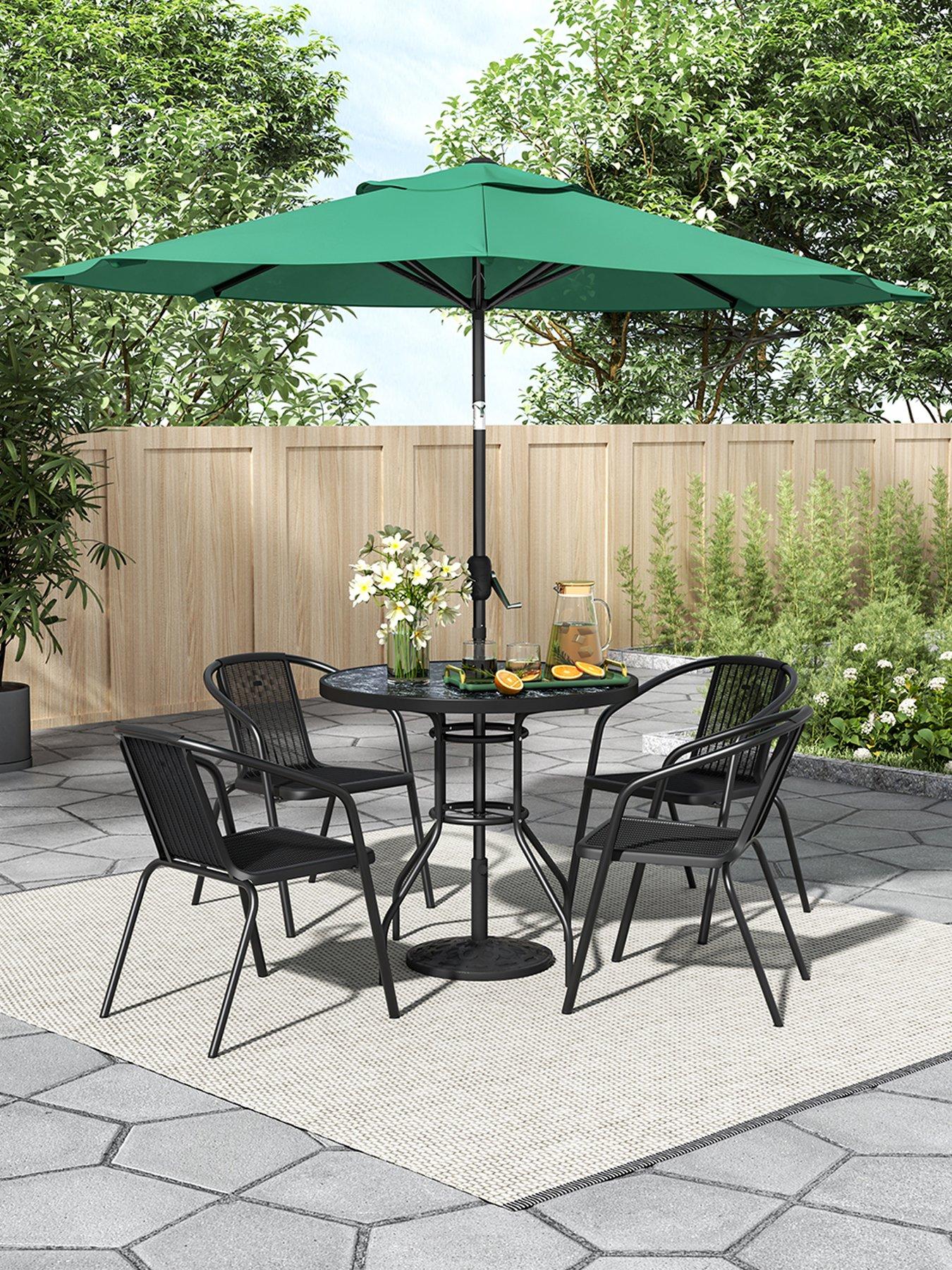 Image 4 of 7 of Living and Home Garden Marble Pattern Table with 4 Rattan Stackable Chairs