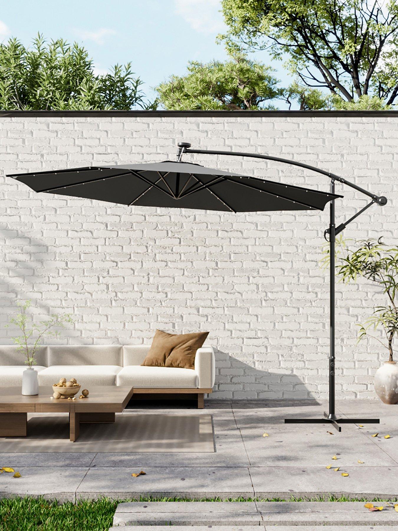 Living and Home 3M Outdoor 32 LED Lighted Patio Parasol with Cross Base Dark Grey