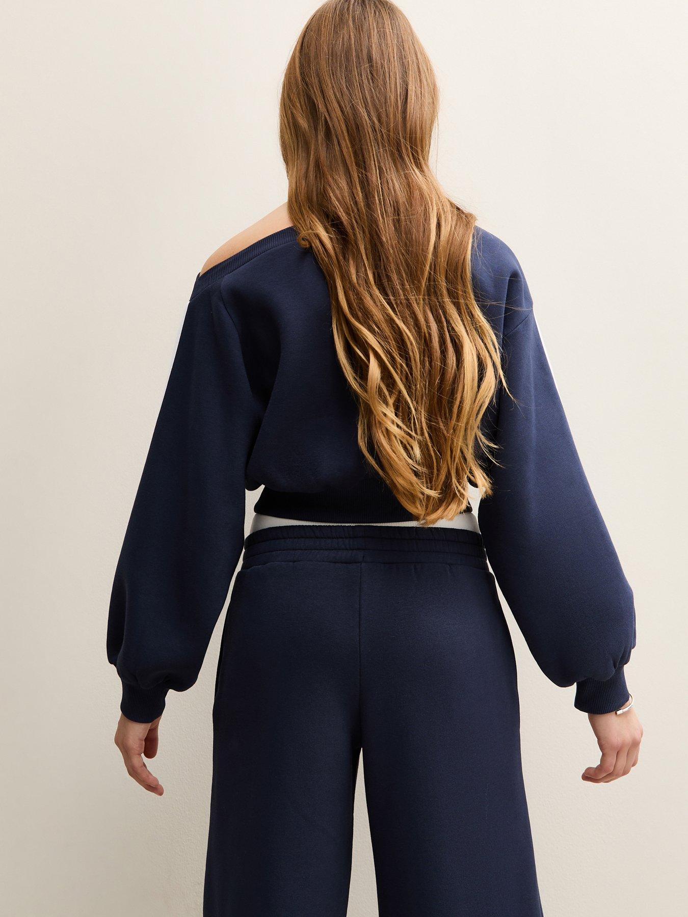 new-look-915-girls-off-shoulder-side-stripe-sweatshirt-navystillFront