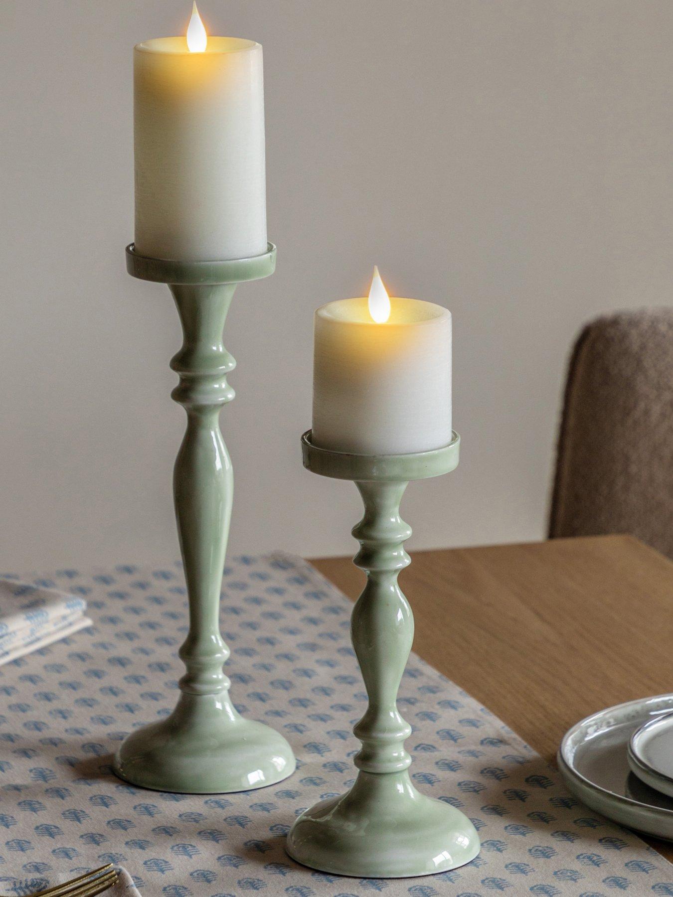 Gallery Set Of 2 Sage Green Faded Candle Holders