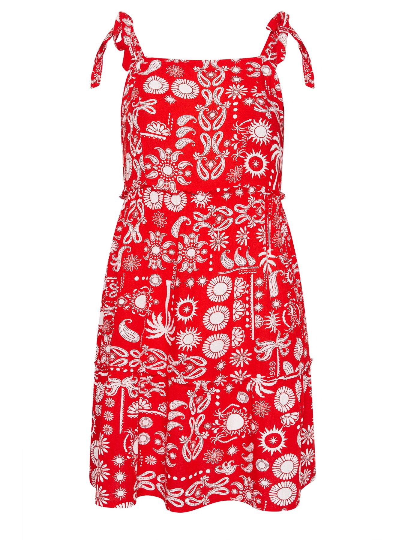 Image 5 of 5 of Yours Curve Linen Tiered Smock Dress - Red