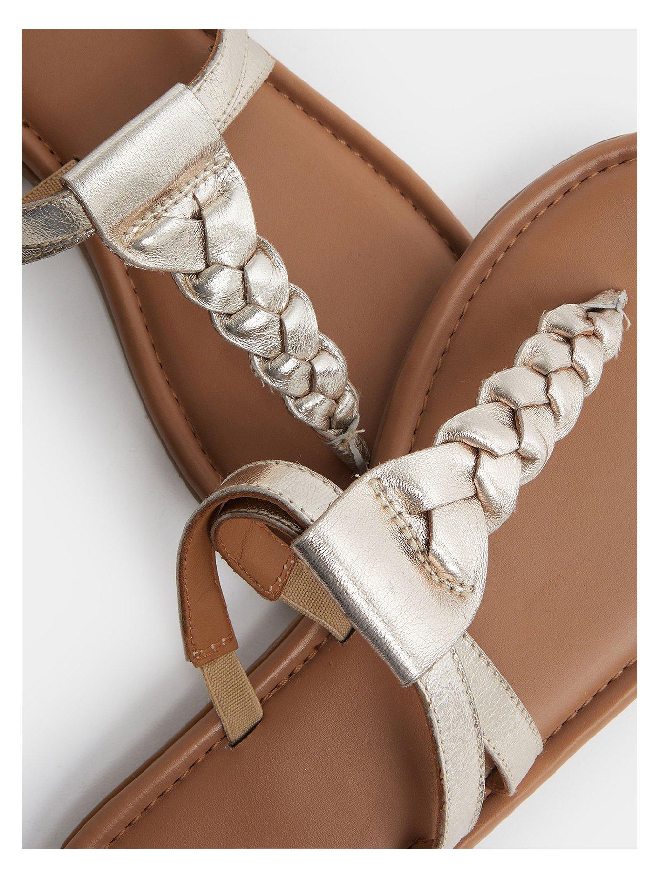 Image 4 of 4 of Yours Extra Wide Fit Plaited Toe Sandal - Gold