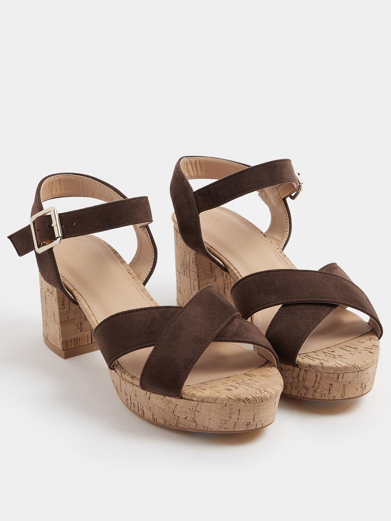 yours-extra-wide-fit-cross-over-cork-platform-heels-brownstillFront