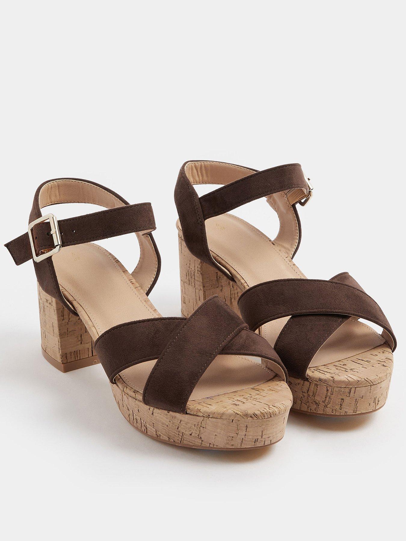 yours-wide-fit-cross-over-cork-platform-heels-brownstillFront