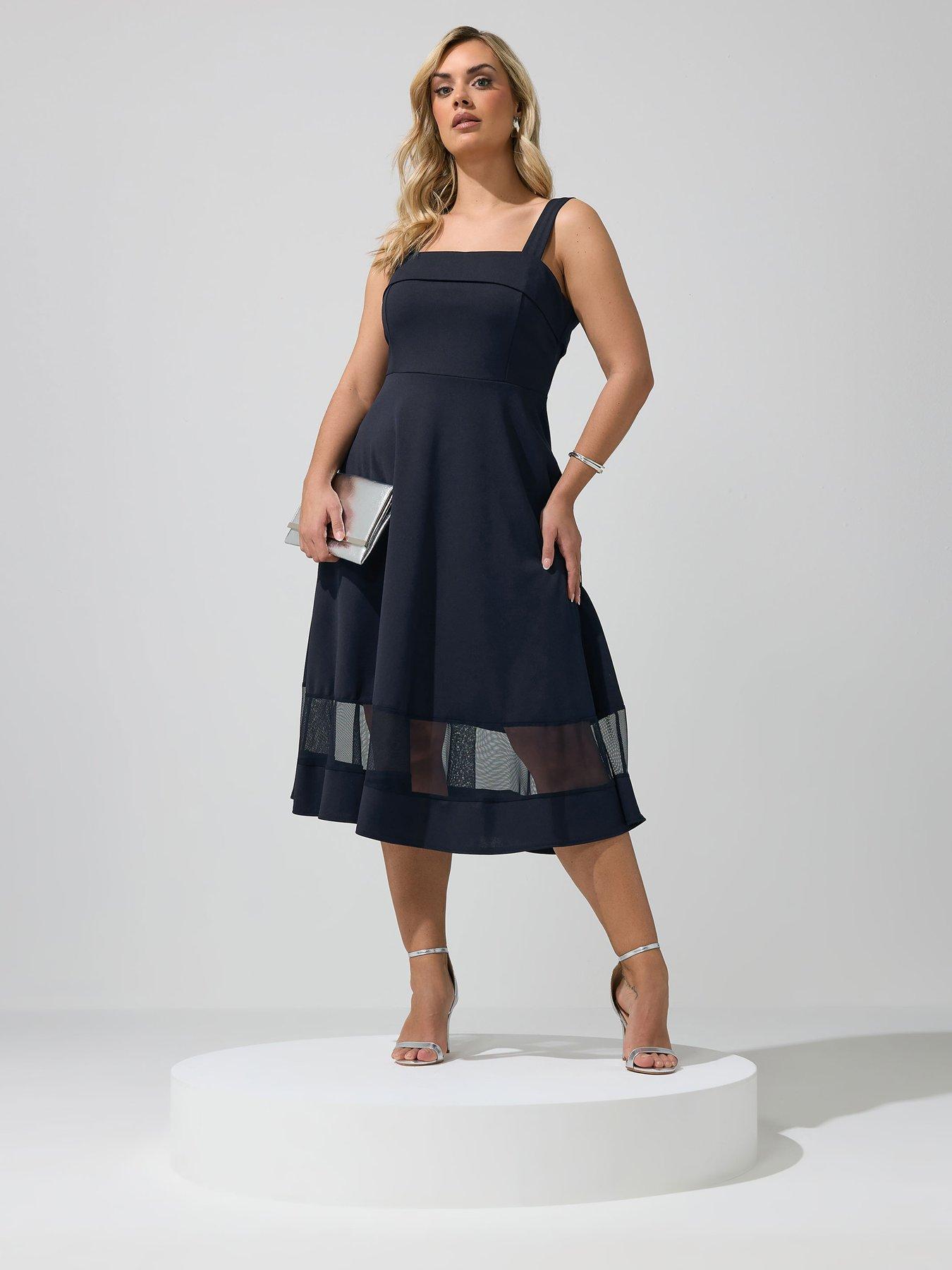 Image 1 of 5 of Yours Curve Mesh Insert Cold Shoulder Skater Dress