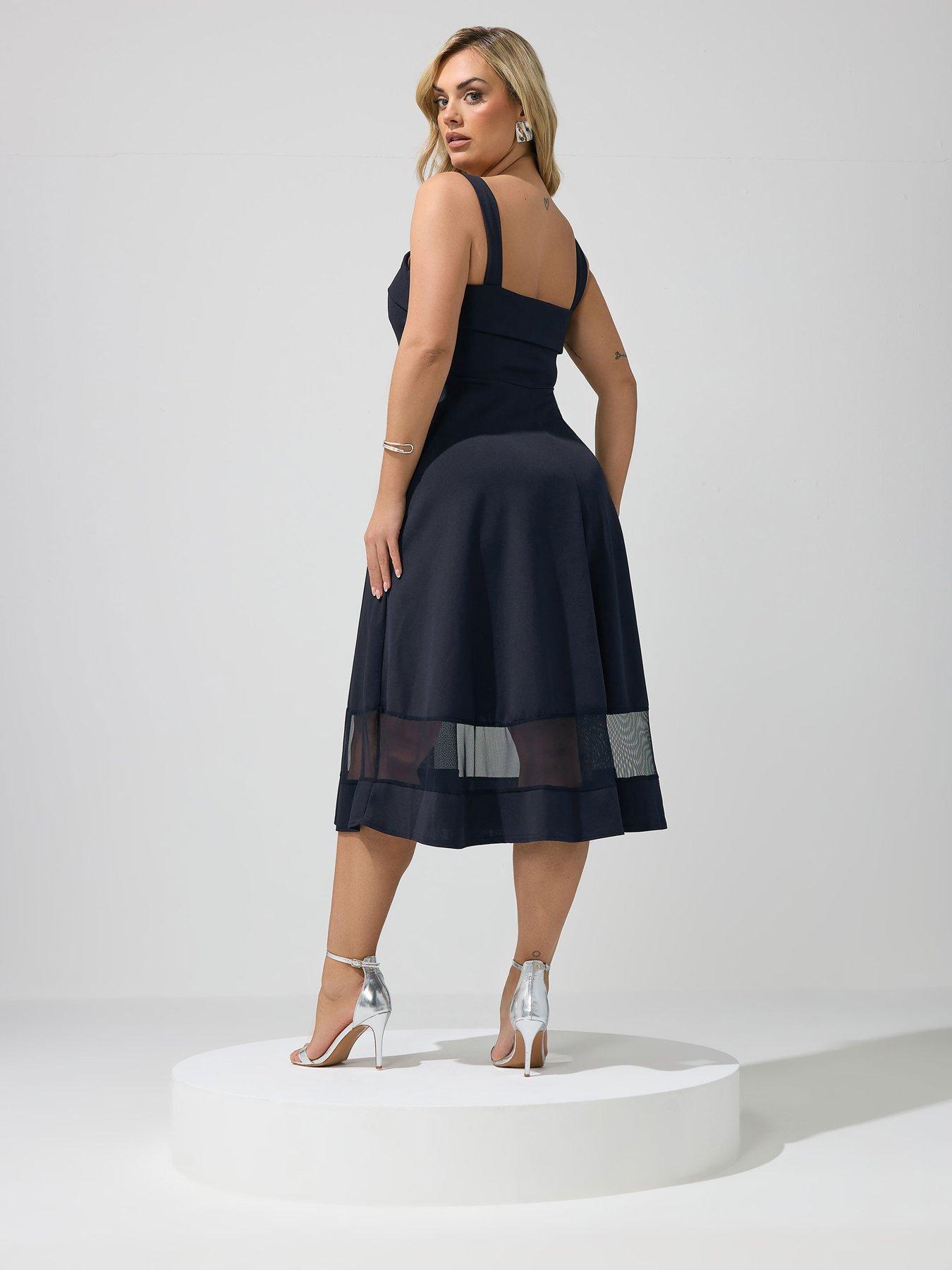 Image 2 of 5 of Yours Curve Mesh Insert Cold Shoulder Skater Dress