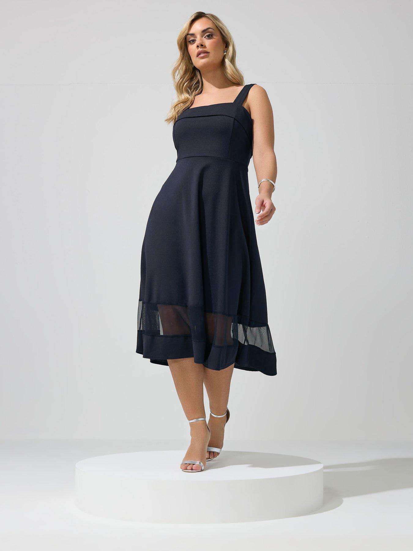 yours-curve-mesh-insert-cold-shoulder-skater-dress-blueback