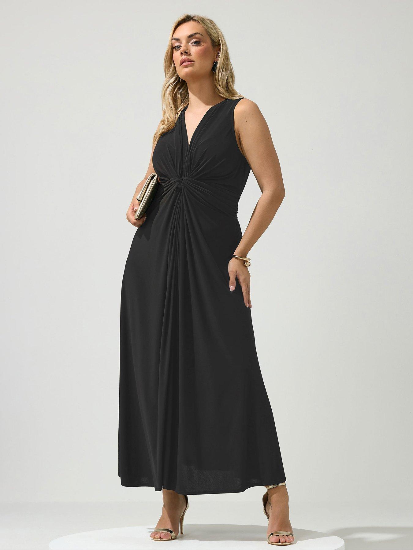 Image 3 of 5 of Yours Curve Knot Front Sleeveless Maxi Dress - Black