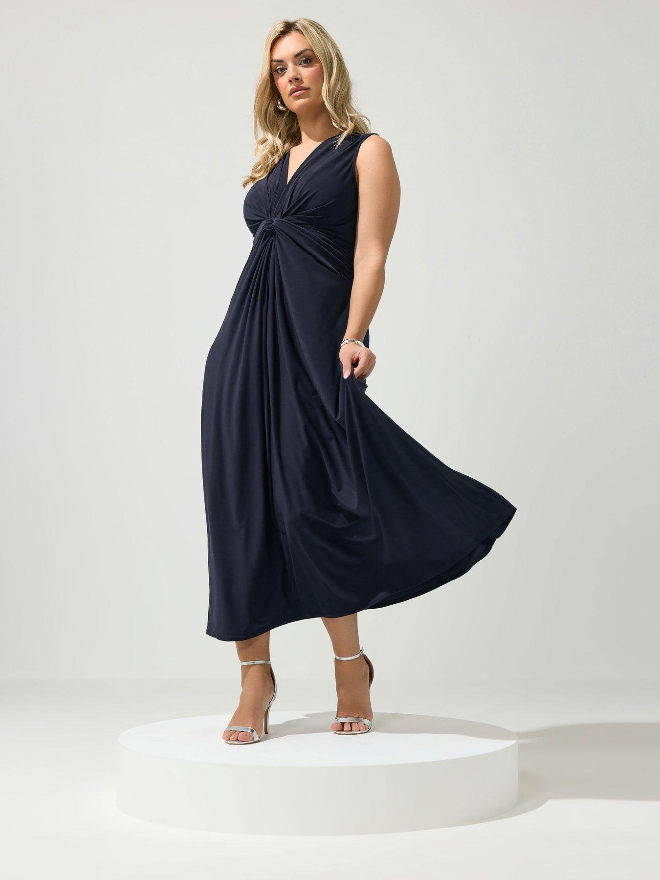 yours-curve-knot-front-sleeveless-maxi-dress-blue