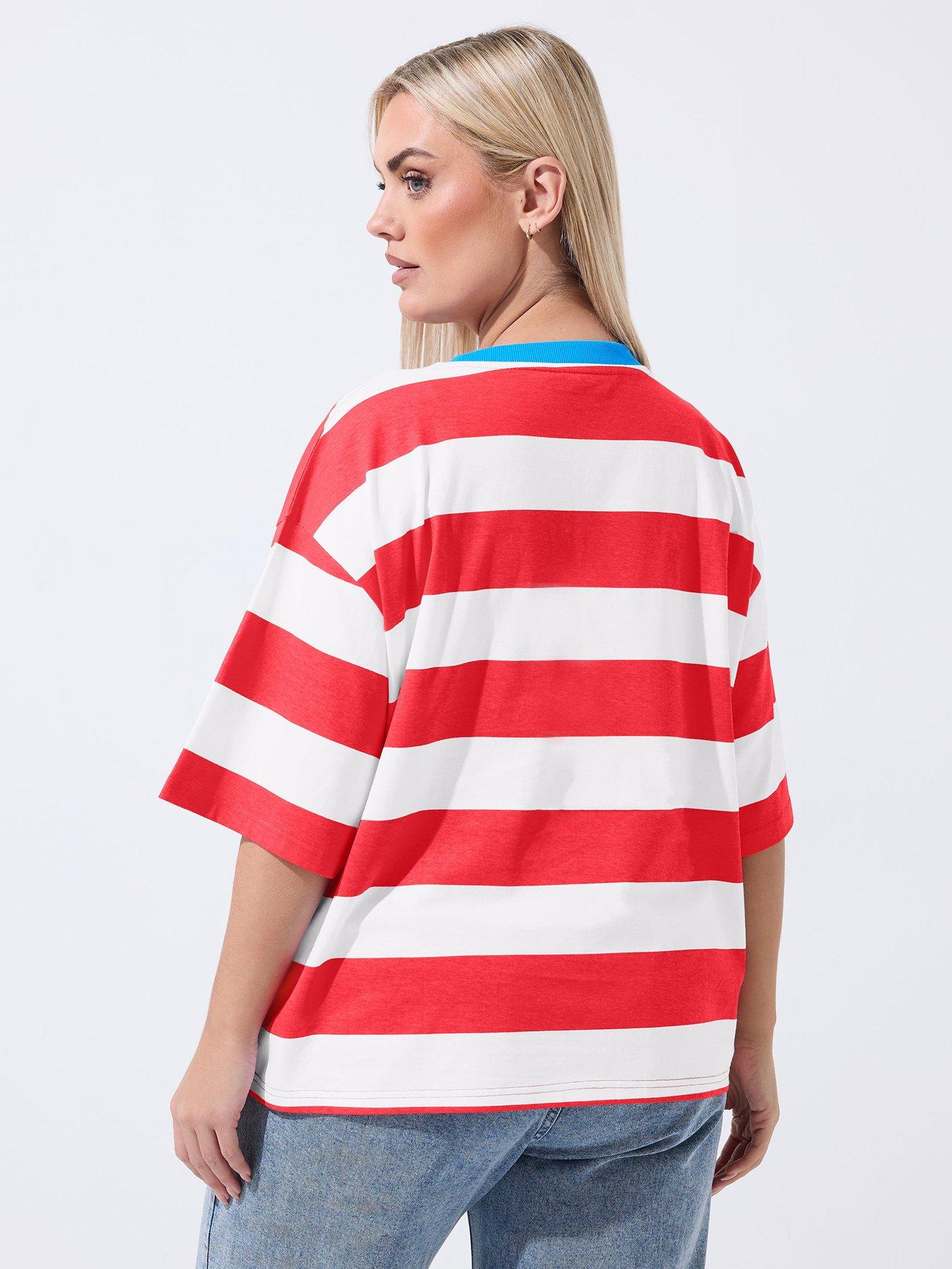 yours-curve-lobster-print-striped-ringer-t-shirt-redstillFront