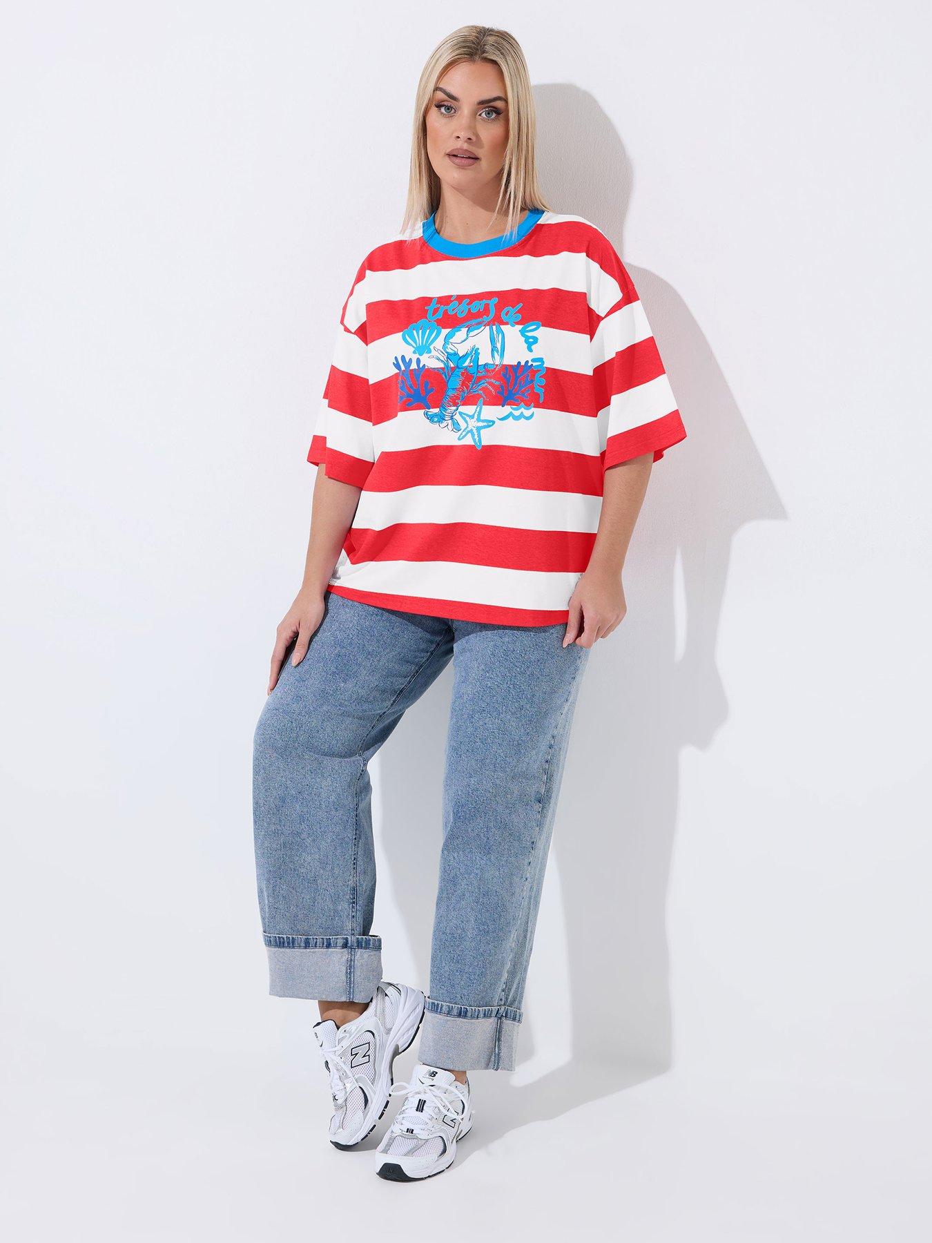 yours-curve-lobster-print-striped-ringer-t-shirt-redback