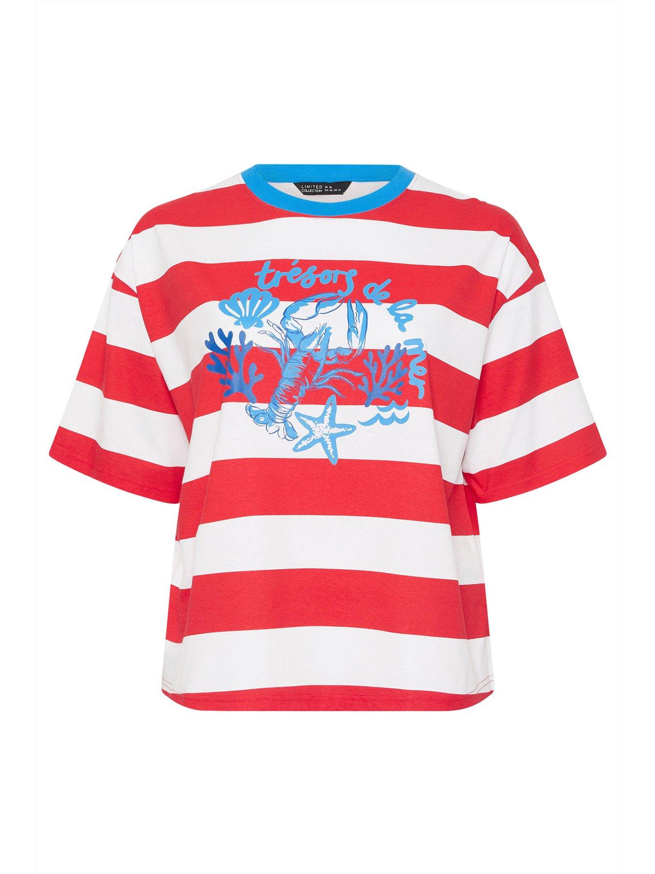 yours-curve-lobster-print-striped-ringer-t-shirt-reddetail