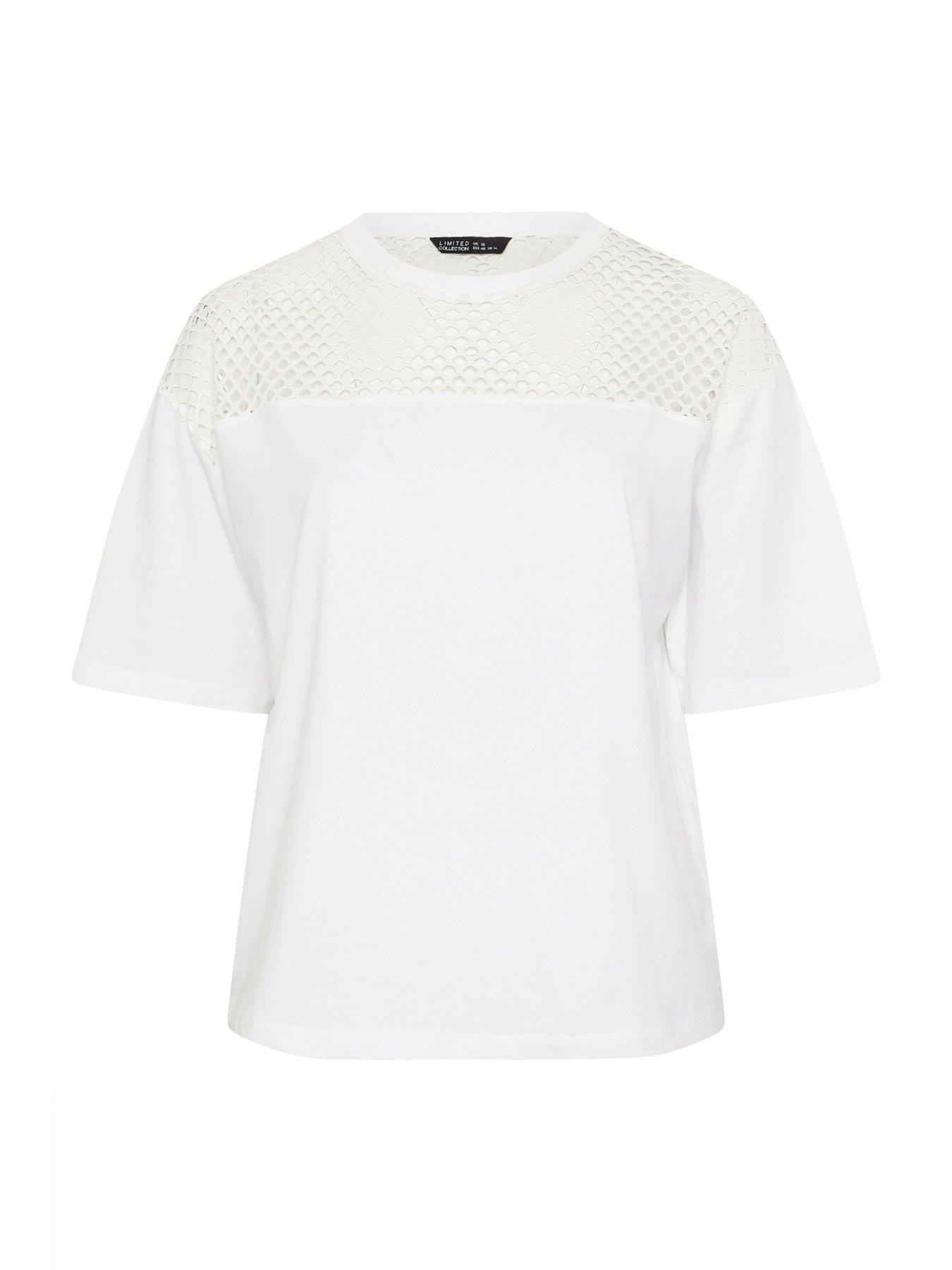 Image 5 of 5 of Yours Curve Fishnet Boxy T-Shirt - White