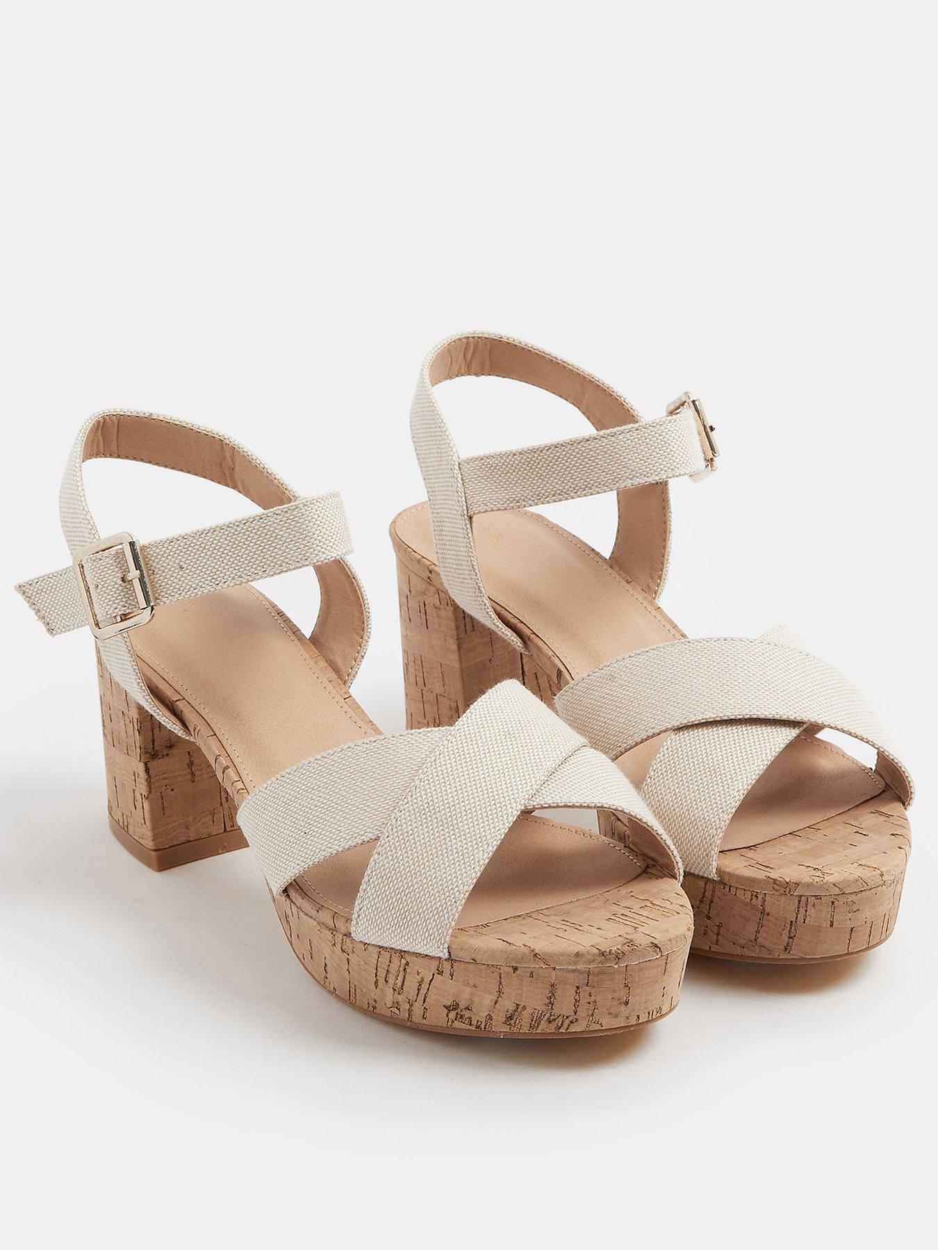 yours-wide-fit-cross-over-cork-platform-heels-creamstillFront