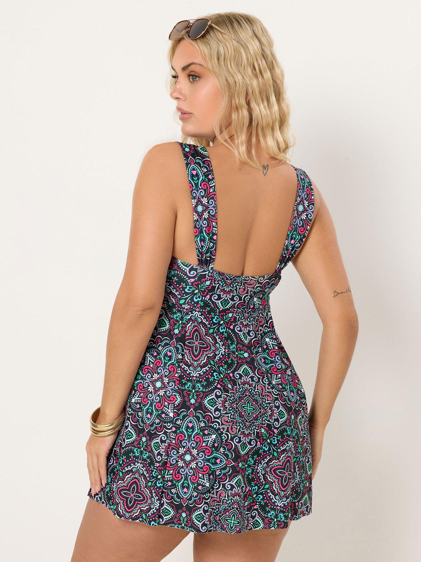 Image 2 of 5 of Yours Curve Aztec Tab Front Swimdress - Multi