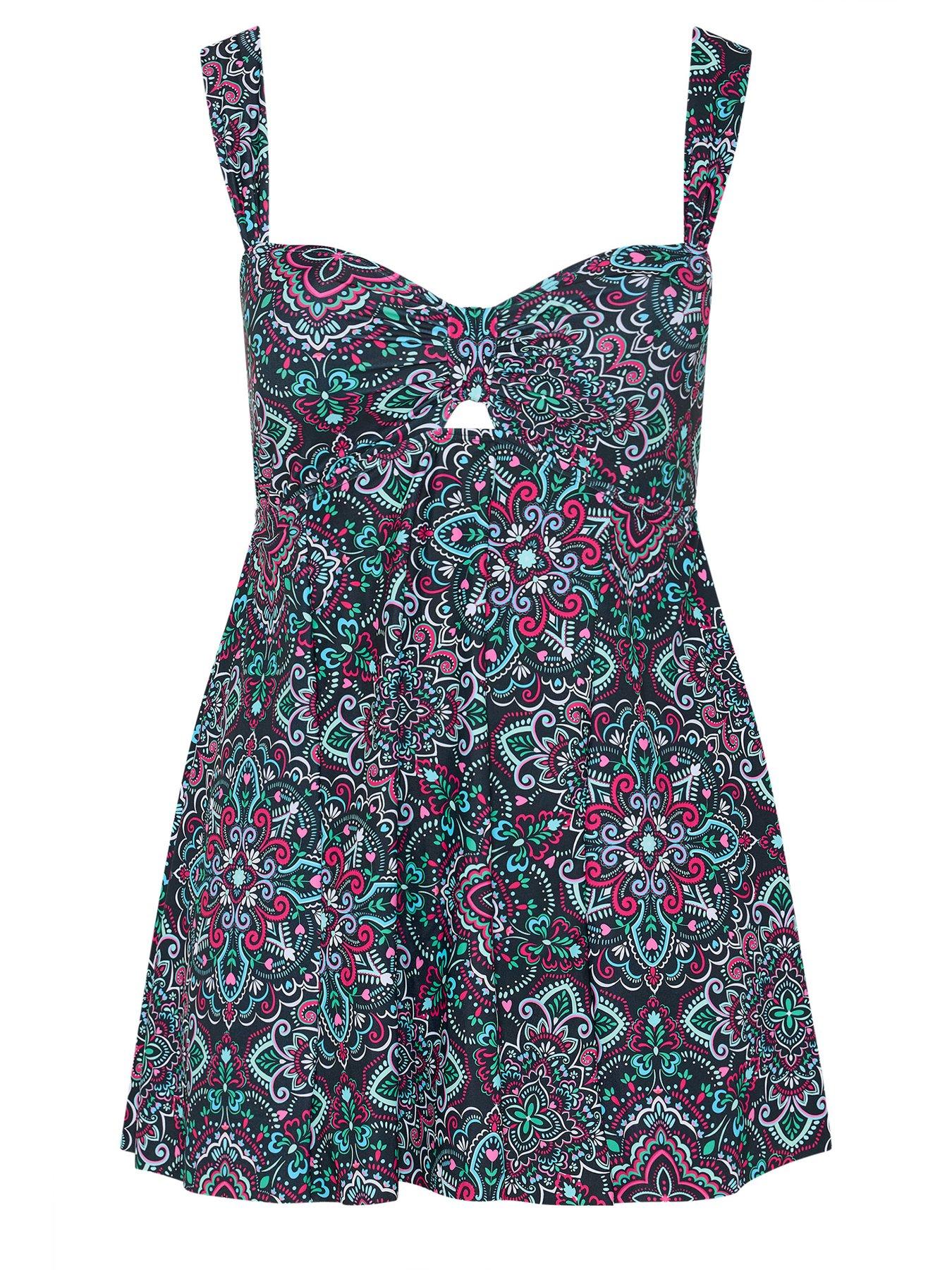 Image 5 of 5 of Yours Curve Aztec Tab Front Swimdress - Multi