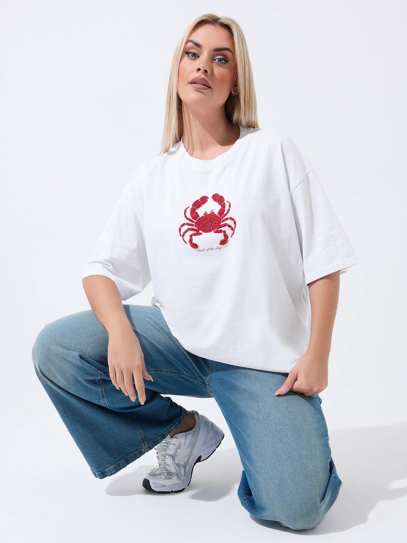 Yours Curve Beaded Crab Print Boxy T-shirt
