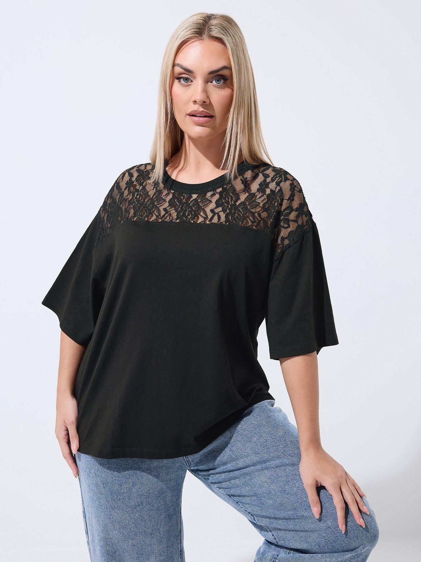 yours-curve-lace-insert-t-shirt-blackfront